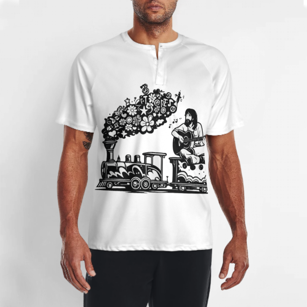 Vintage Psychedelic Train Guitar Graphic T-Shirt – Retro Music & Flower Power Unisex Tee(z316)