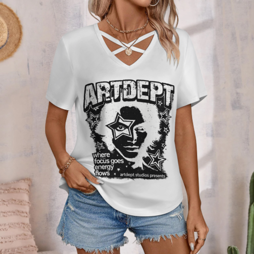 ARTDEPT Vintage Star Face Graphic Tee – Retro Grunge Streetwear Oversized T-Shirt for Women(z334)