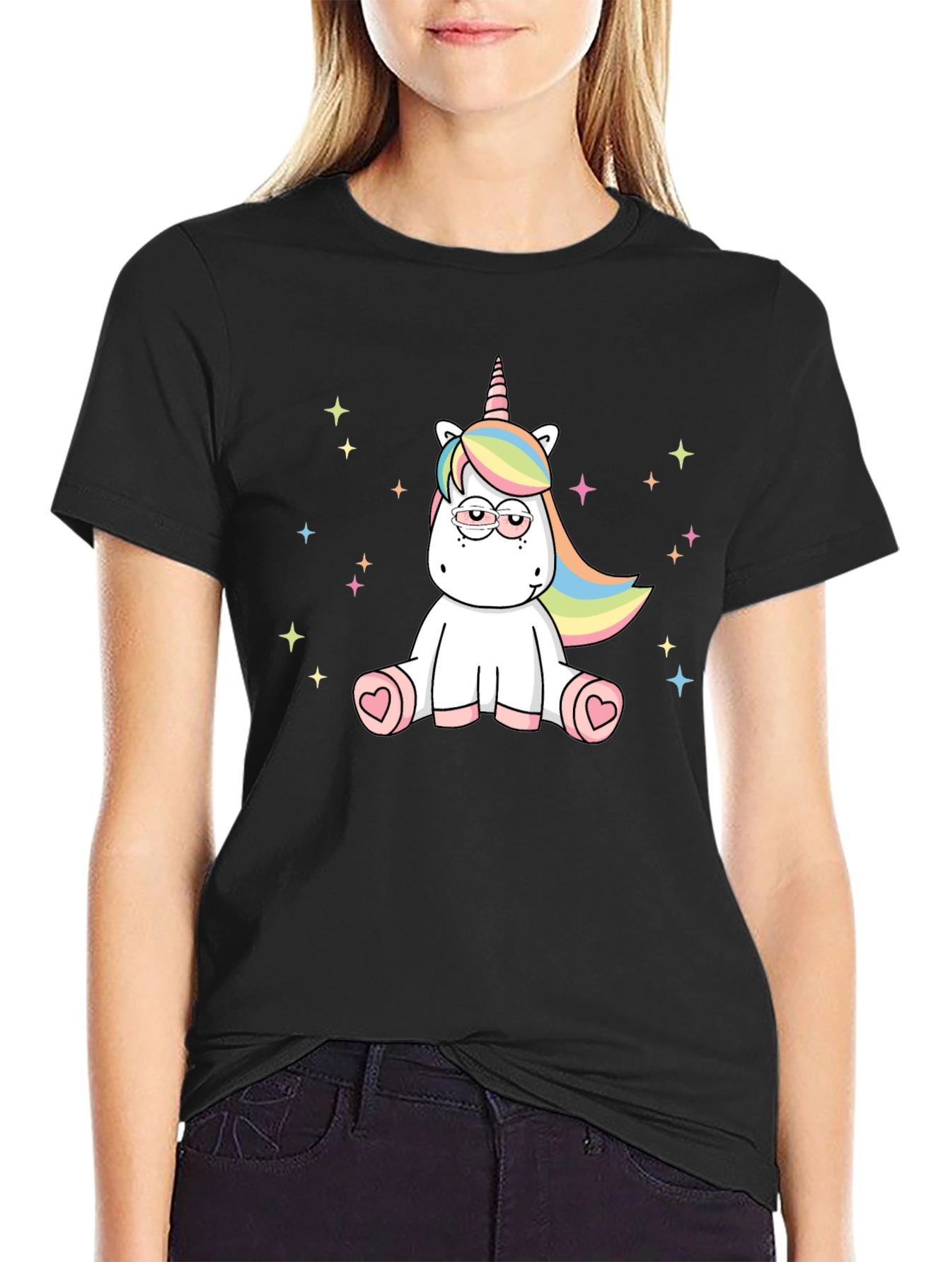 Unicorn Cartoon Graphic Black T-Shirt