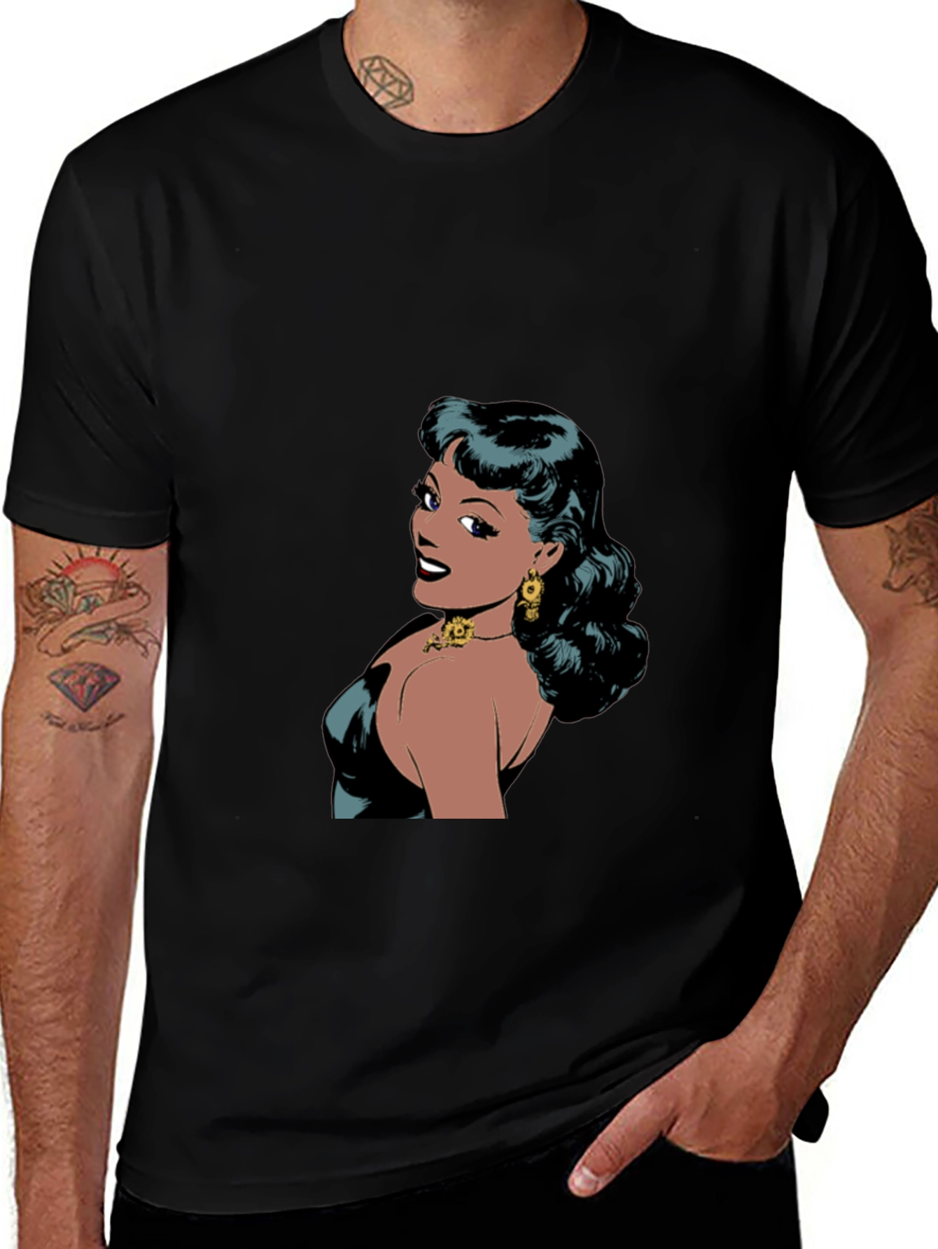 Retro Comic Woman Graphic T-Shirt - Black