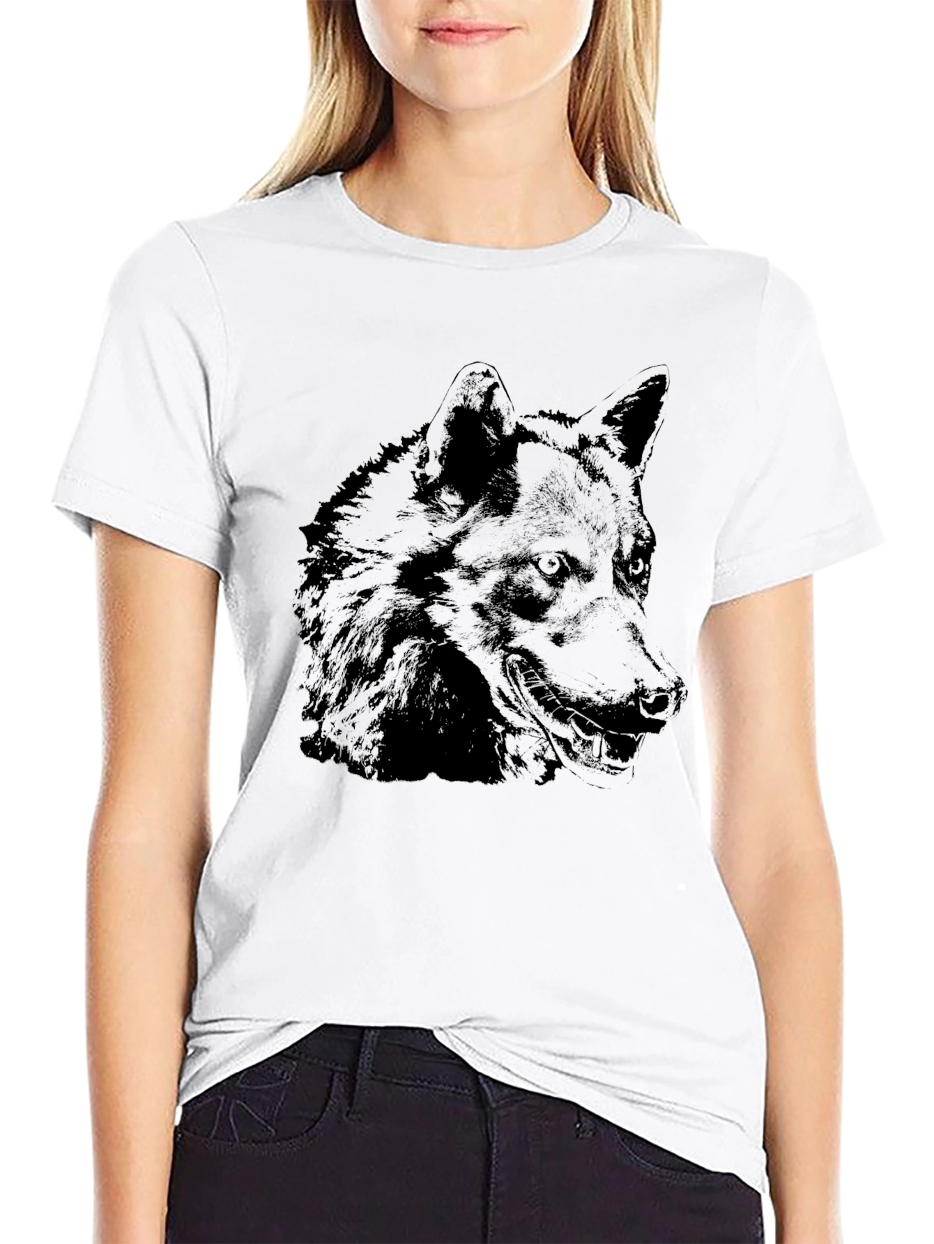 Black Wolf Graphic Tee - Cool Canine Design