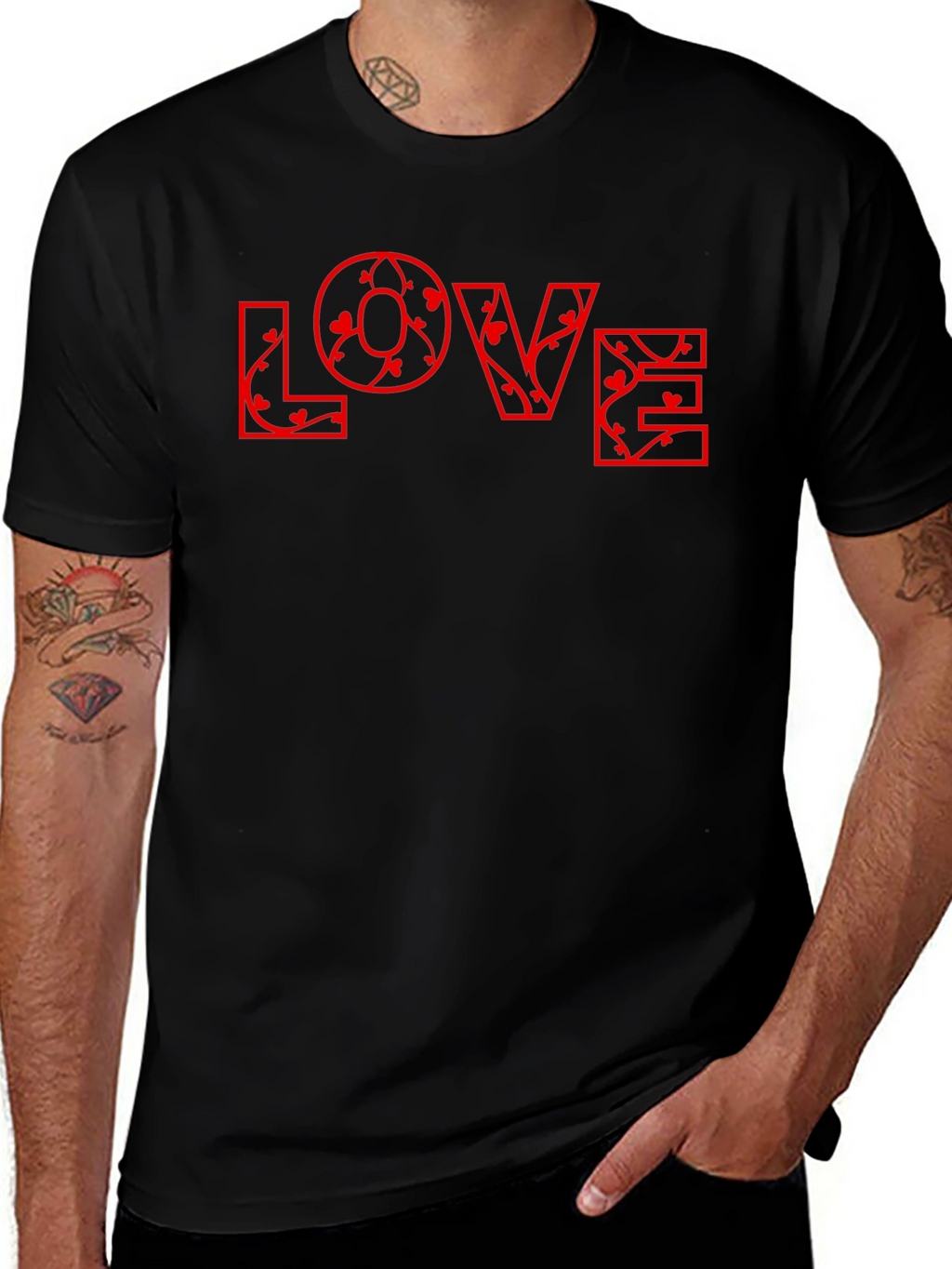 Floral LOVE Print Black T-Shirt