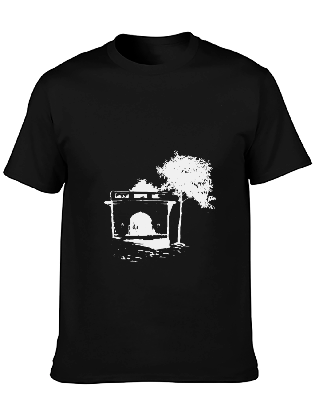 Black T-Shirt with Abstract Building Print