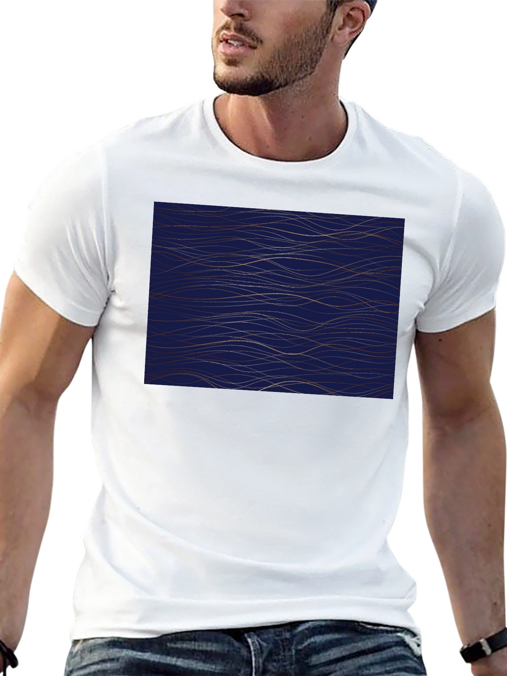 Navy Blue Wave Pattern Mens Tee