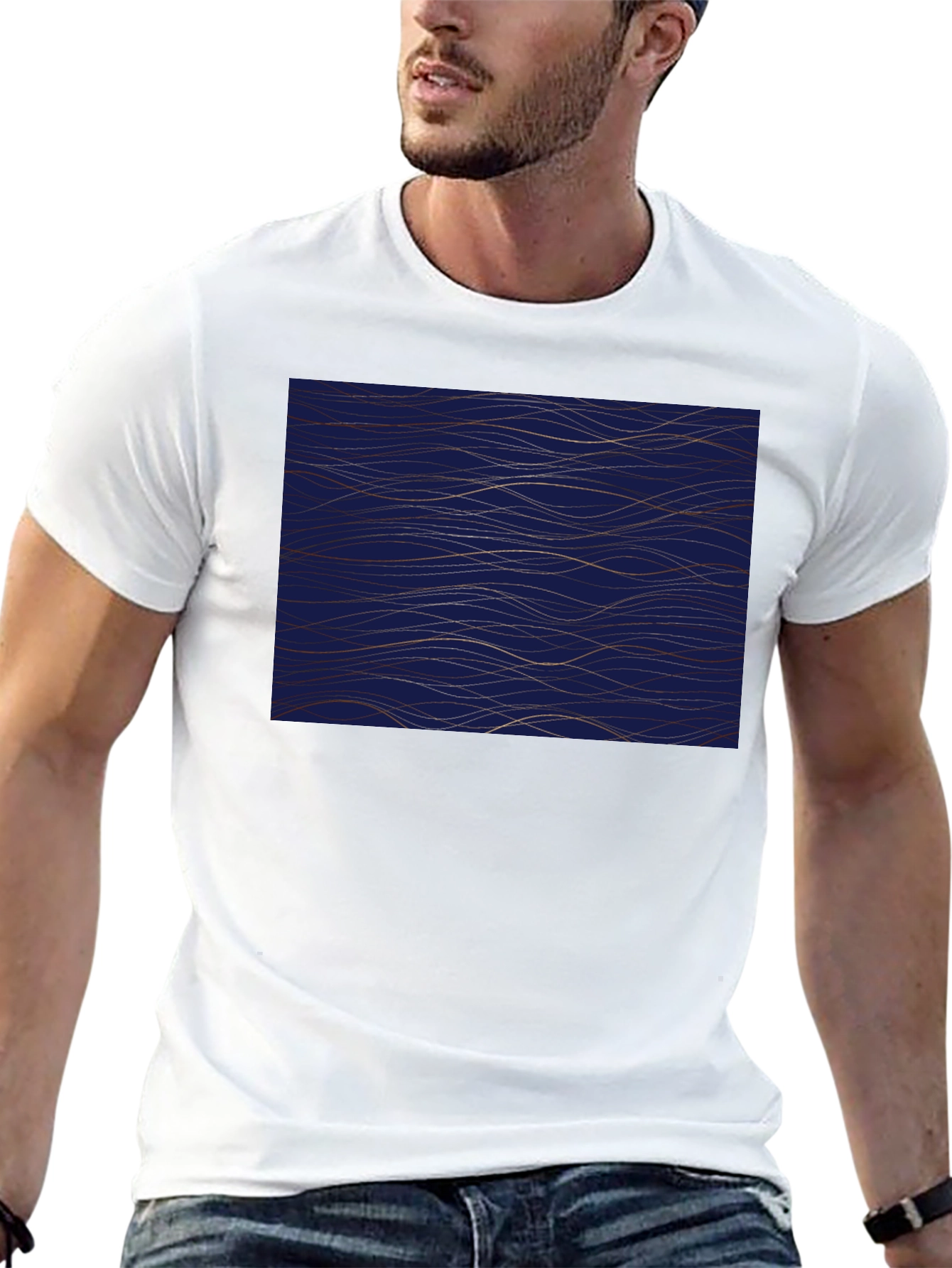 Navy Blue Wave Pattern Mens Tee