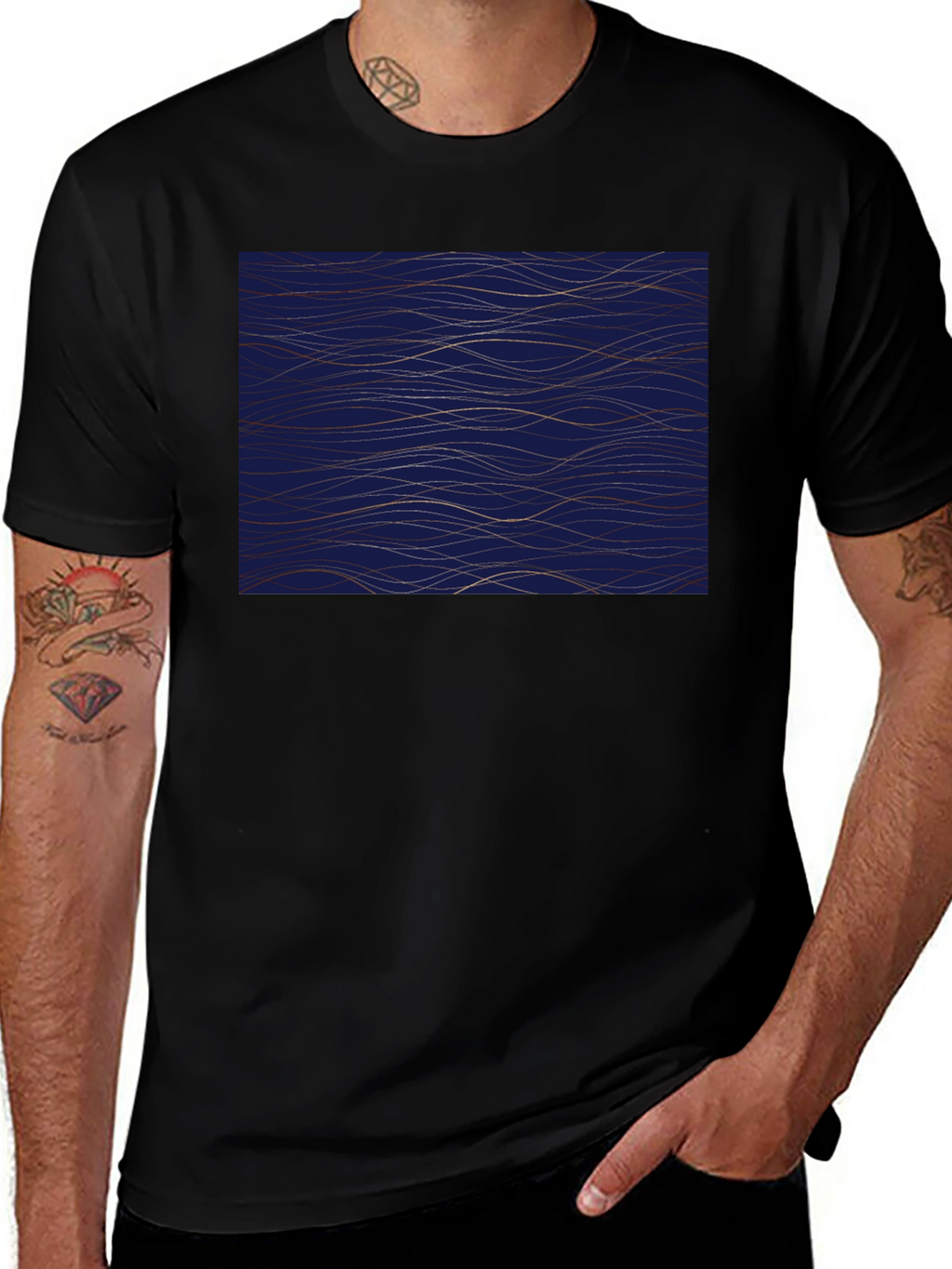 Navy Blue Wave Pattern Mens Tee