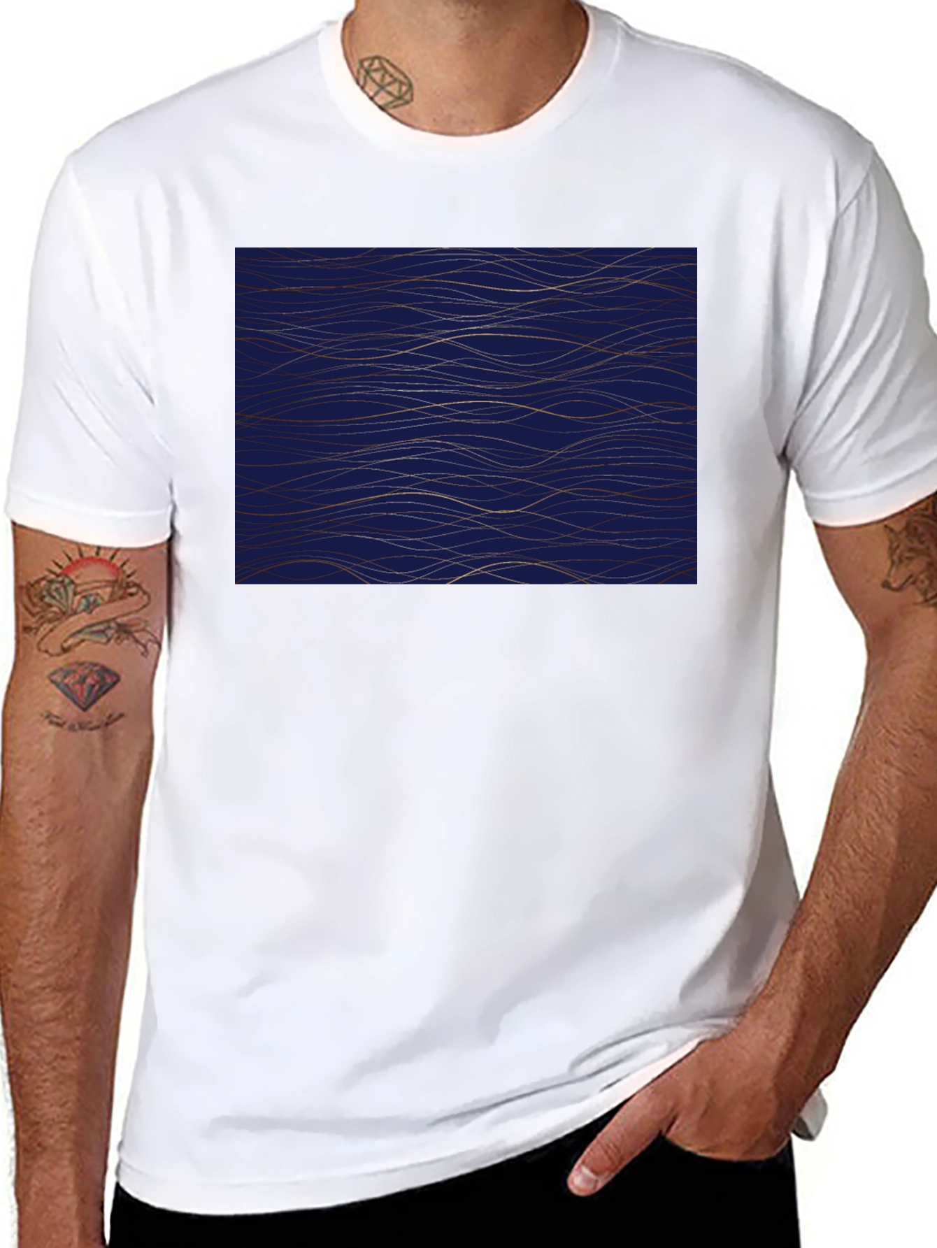 Navy Blue Wave Pattern Mens Tee