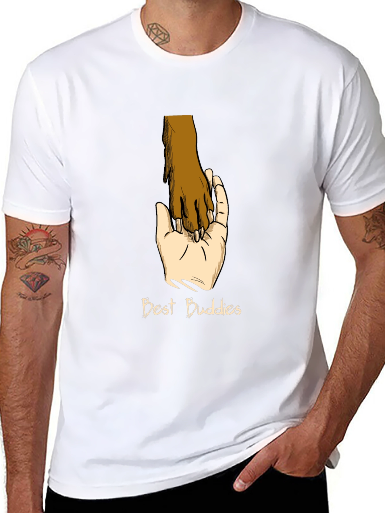 Best Buddies T-Shirt: Human & Pet Paw Handshake Graphic Tee