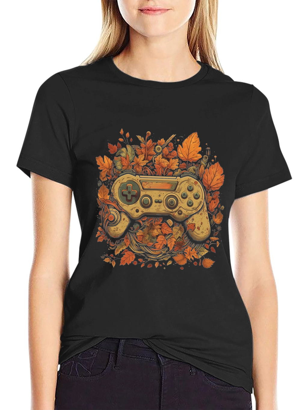 Gamers Fall T-Shirt - Unique Controller Leaf Design