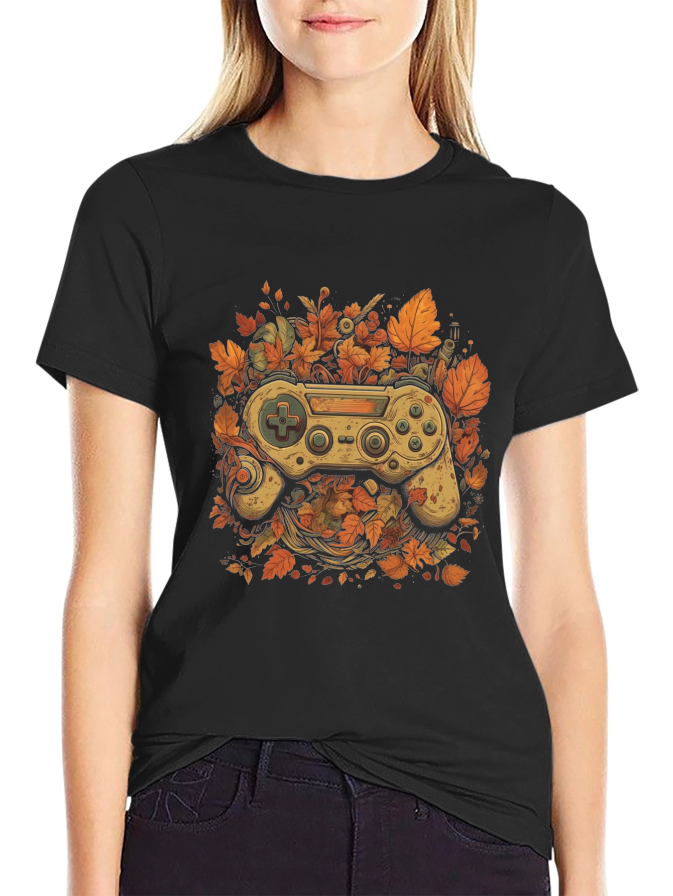 Gamers Fall T-Shirt - Unique Controller Leaf Design