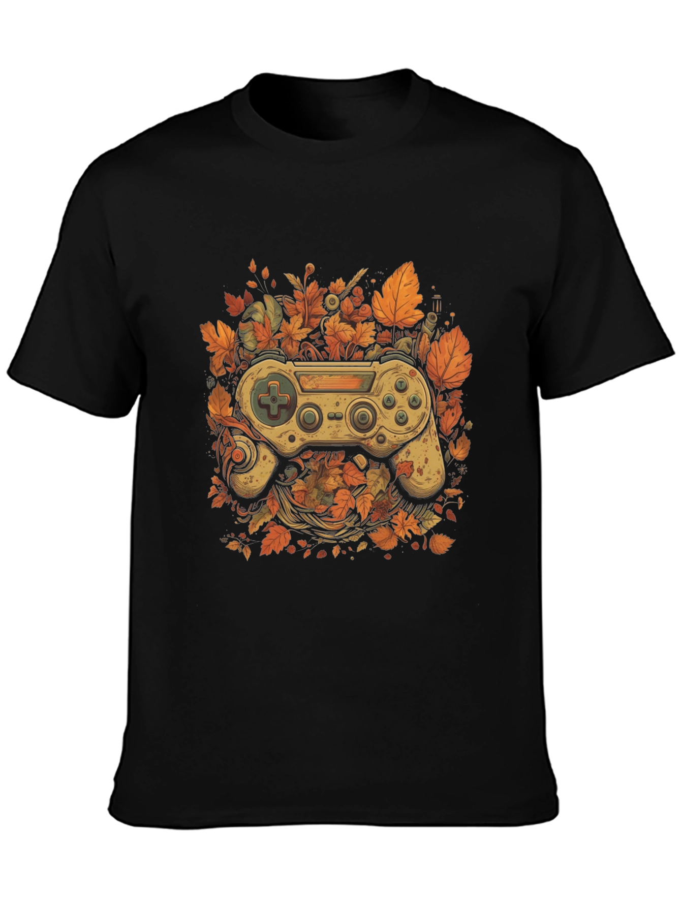 Gamers Fall T-Shirt - Unique Controller Leaf Design