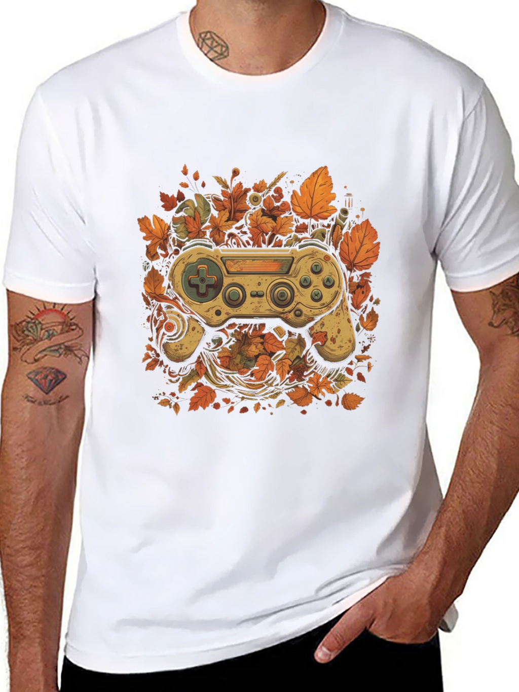Gamers Fall T-Shirt - Unique Controller Leaf Design
