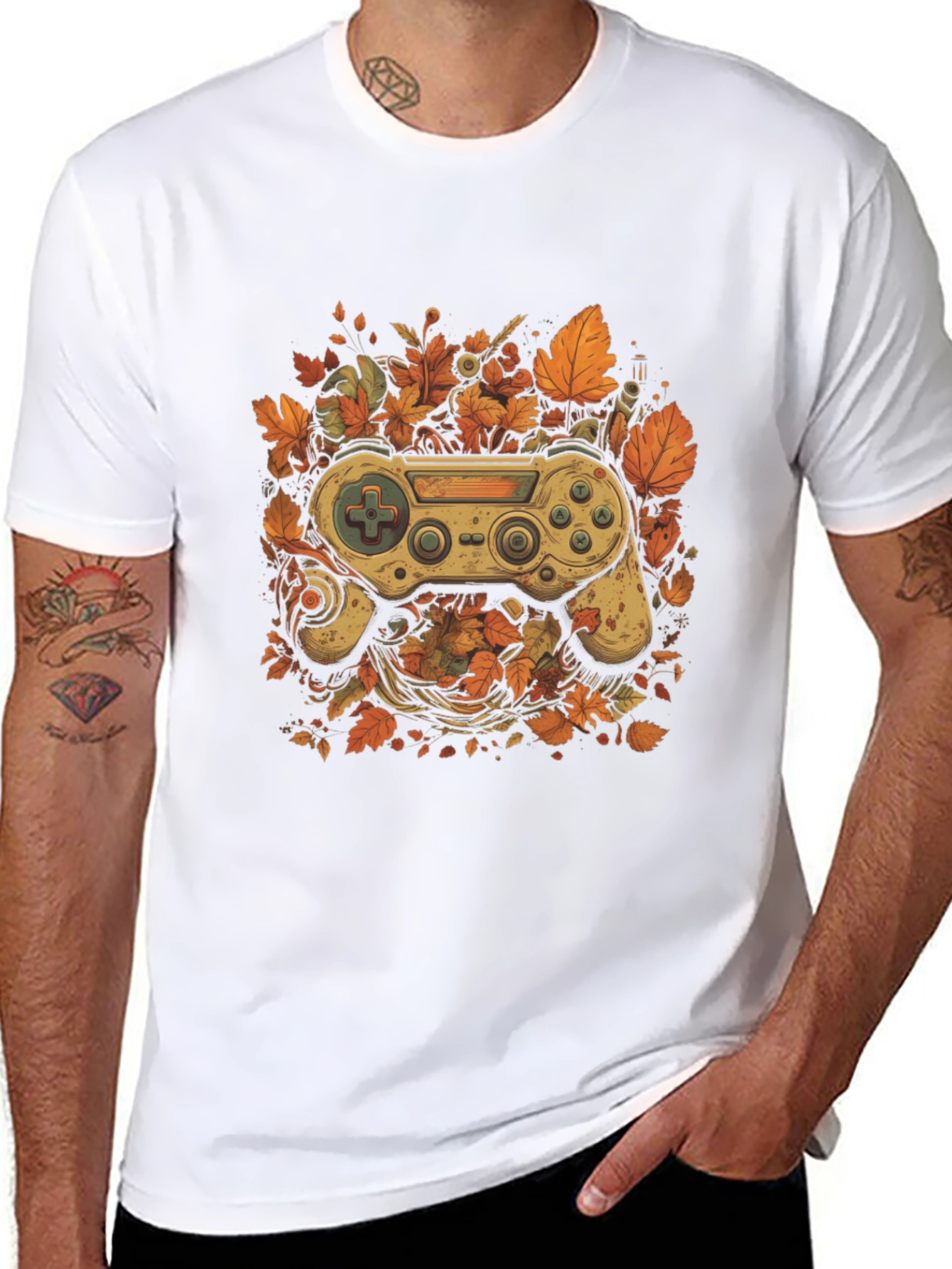 Gamers Fall T-Shirt - Unique Controller Leaf Design