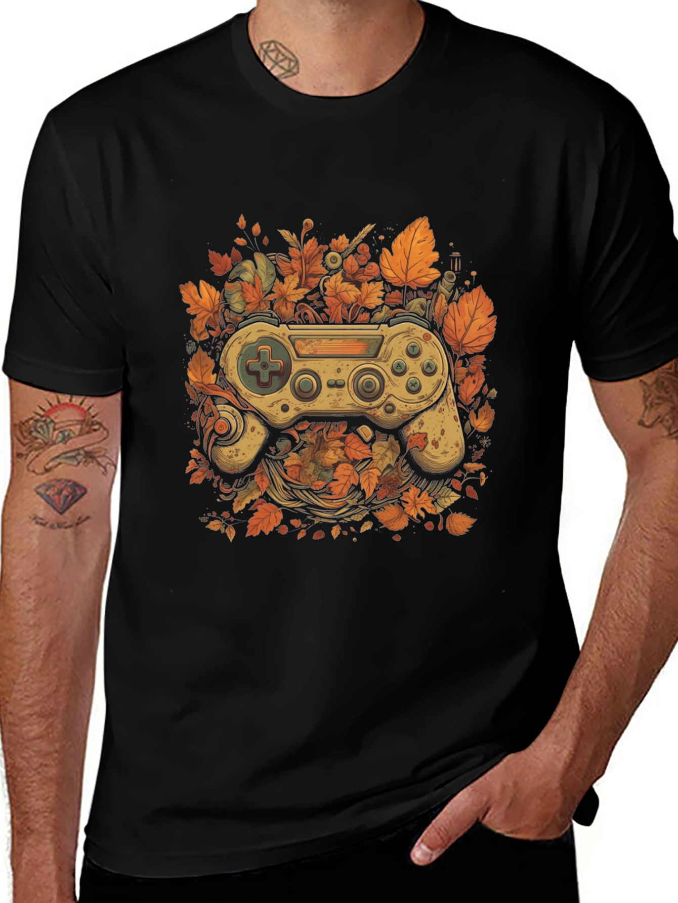 Gamers Fall T-Shirt - Unique Controller Leaf Design