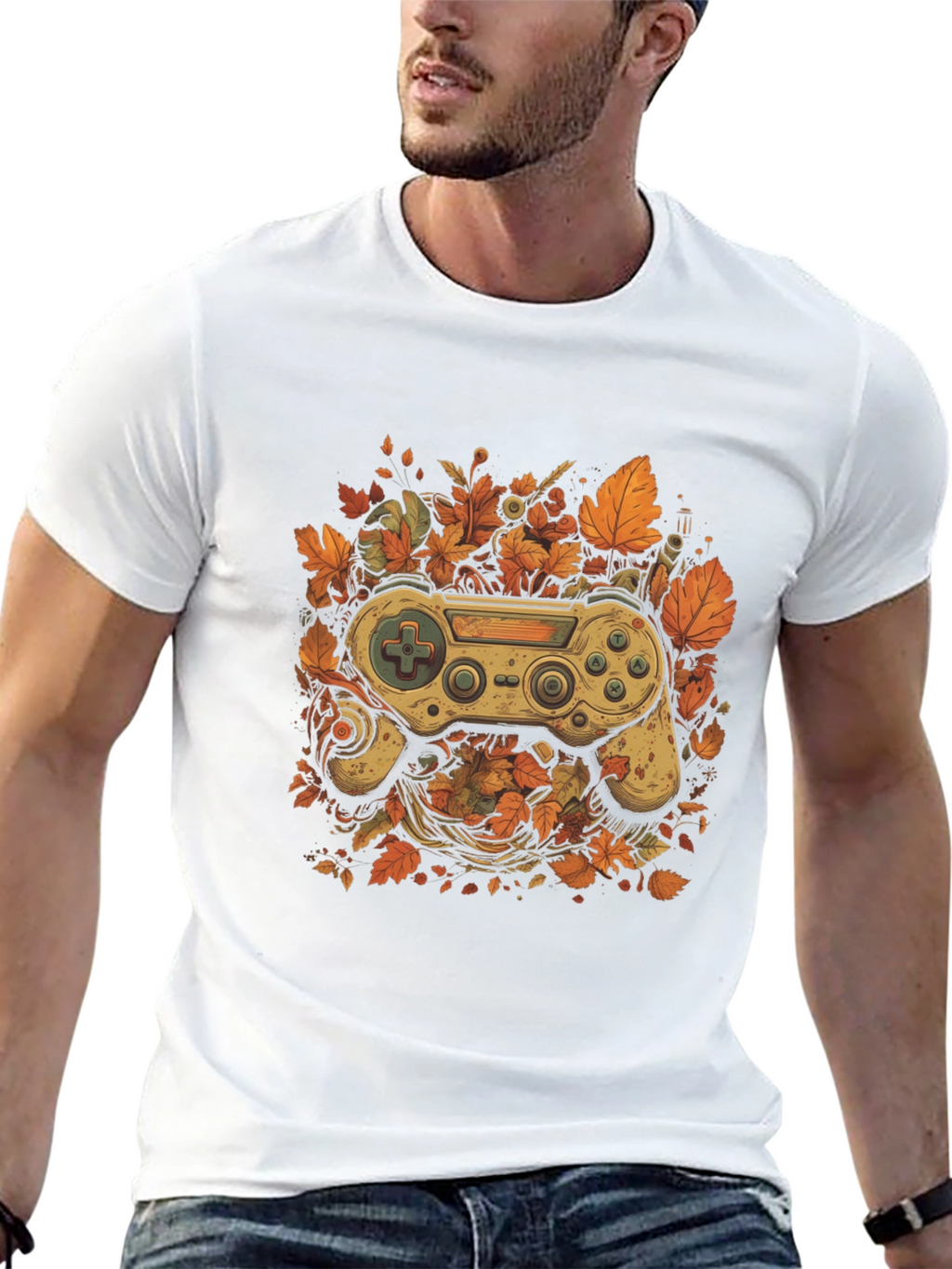 Gamers Fall T-Shirt - Unique Controller Leaf Design