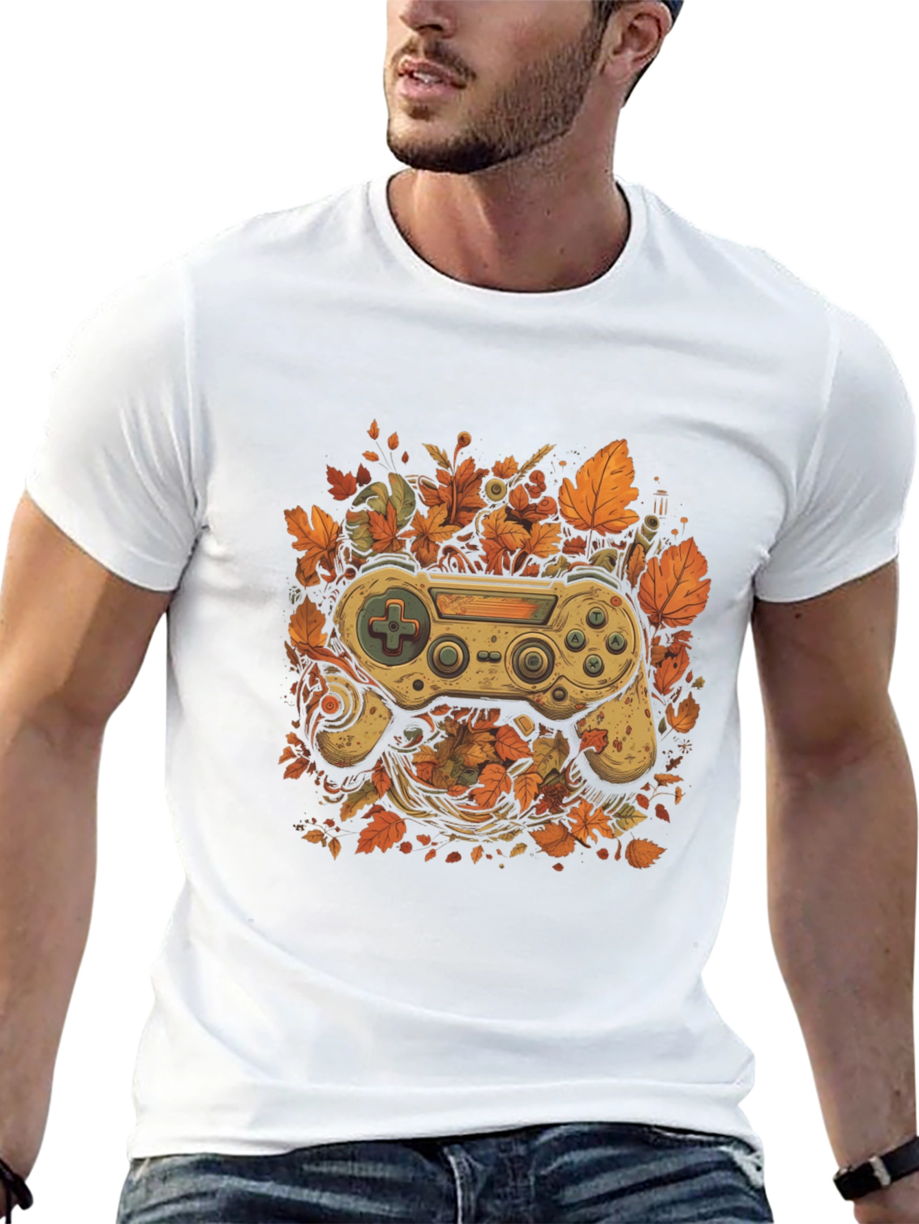 Gamers Fall T-Shirt - Unique Controller Leaf Design