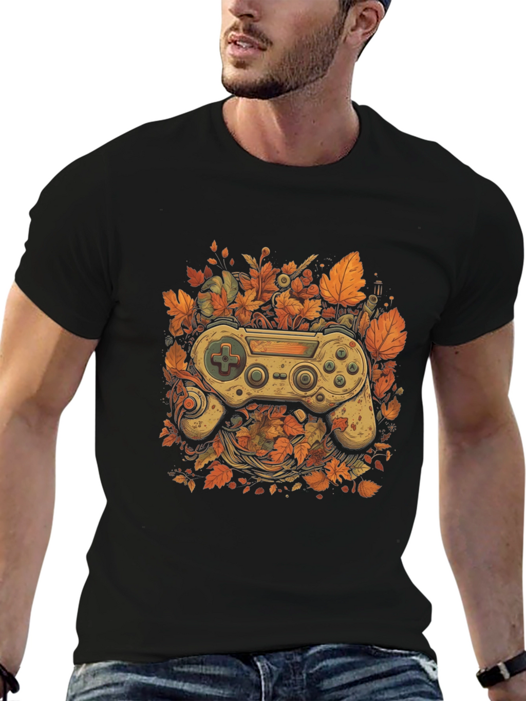 Gamers Fall T-Shirt - Unique Controller Leaf Design