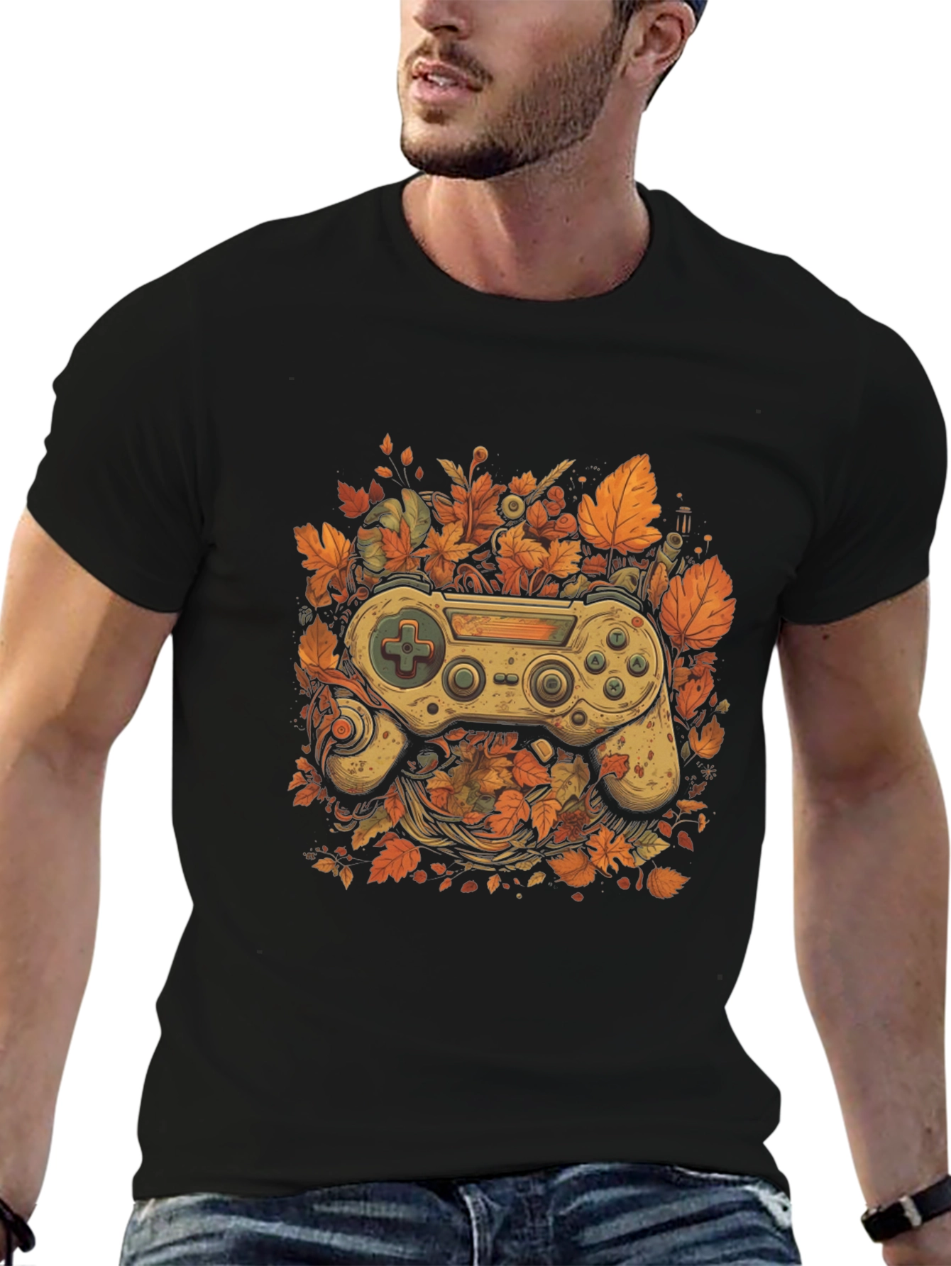 Gamers Fall T-Shirt - Unique Controller Leaf Design