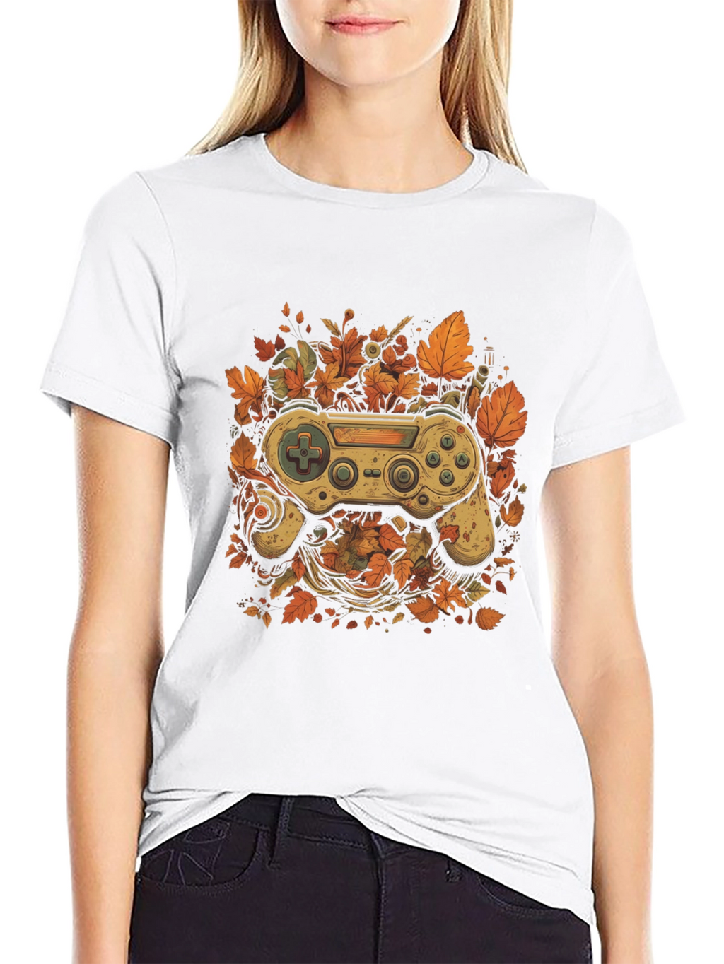 Gamers Fall T-Shirt - Unique Controller Leaf Design