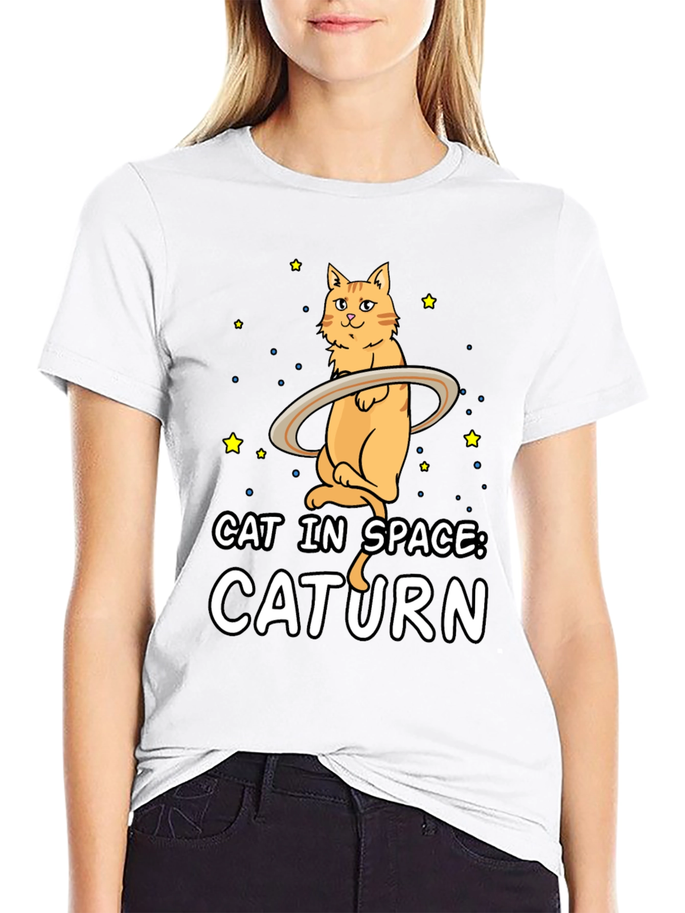 Caturn T-Shirt: Cat in Space Funny Graphic Tee