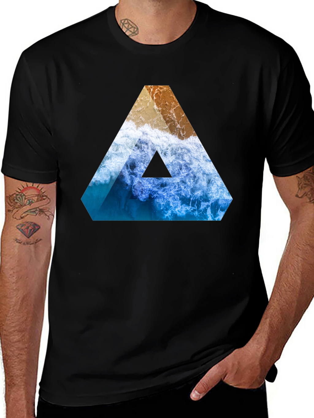 Ocean Wave Triangle Graphic Tee - Black