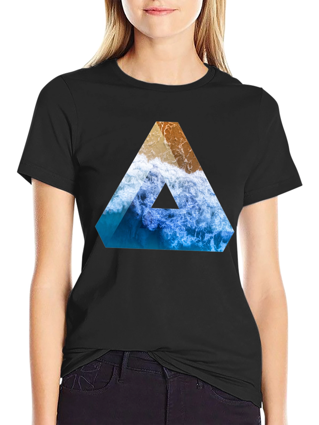 Ocean Wave Triangle Graphic Tee - Black