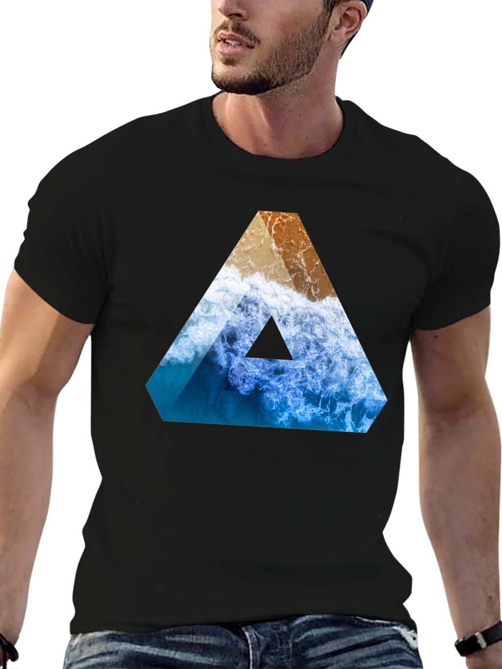 Ocean Wave Triangle Graphic Tee - Black