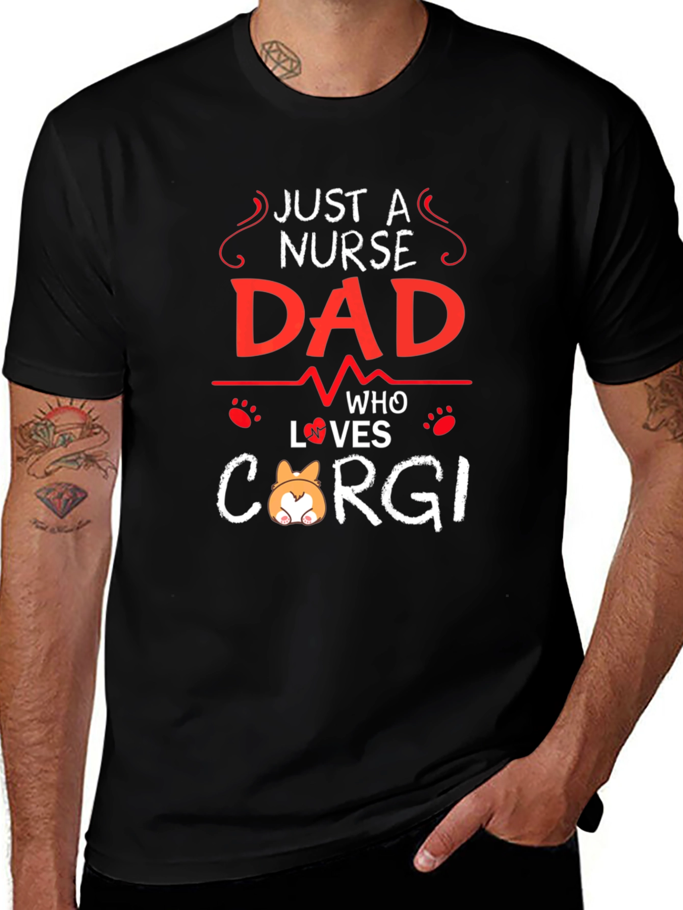 Nurse Dad Corgi Lover T-Shirt - Black