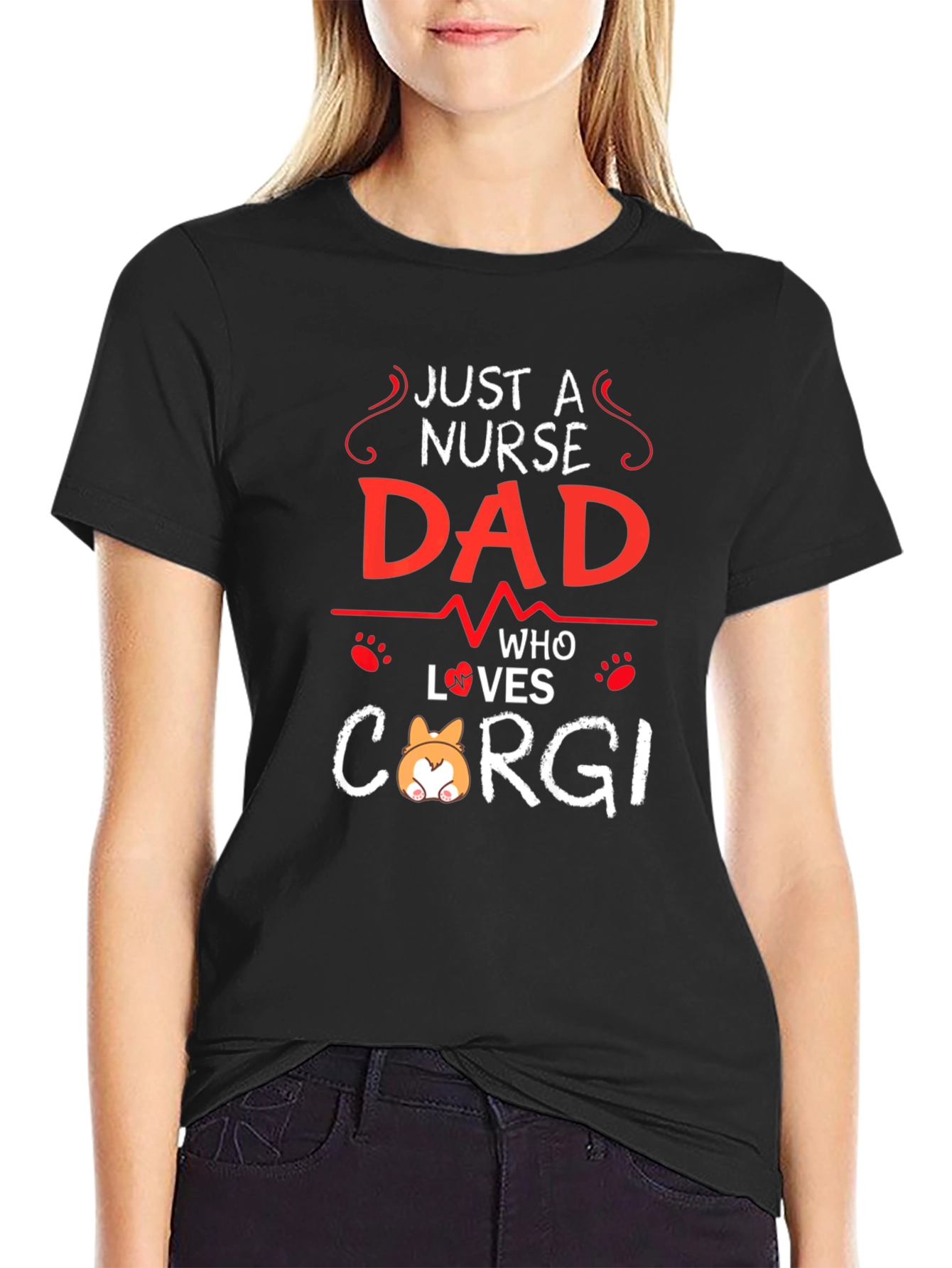 Nurse Dad Corgi Lover T-Shirt - Black