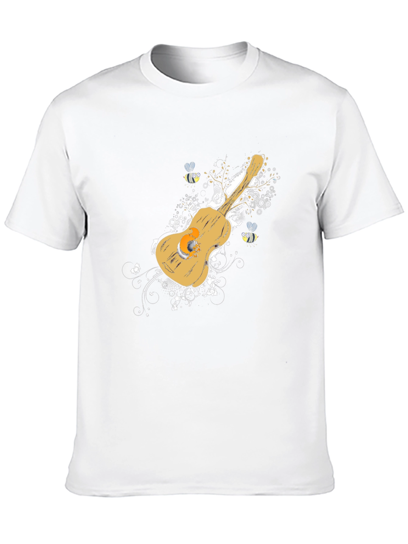 Guitar & Bees Graphic Tee - Stylish Mens Black T-Shirt