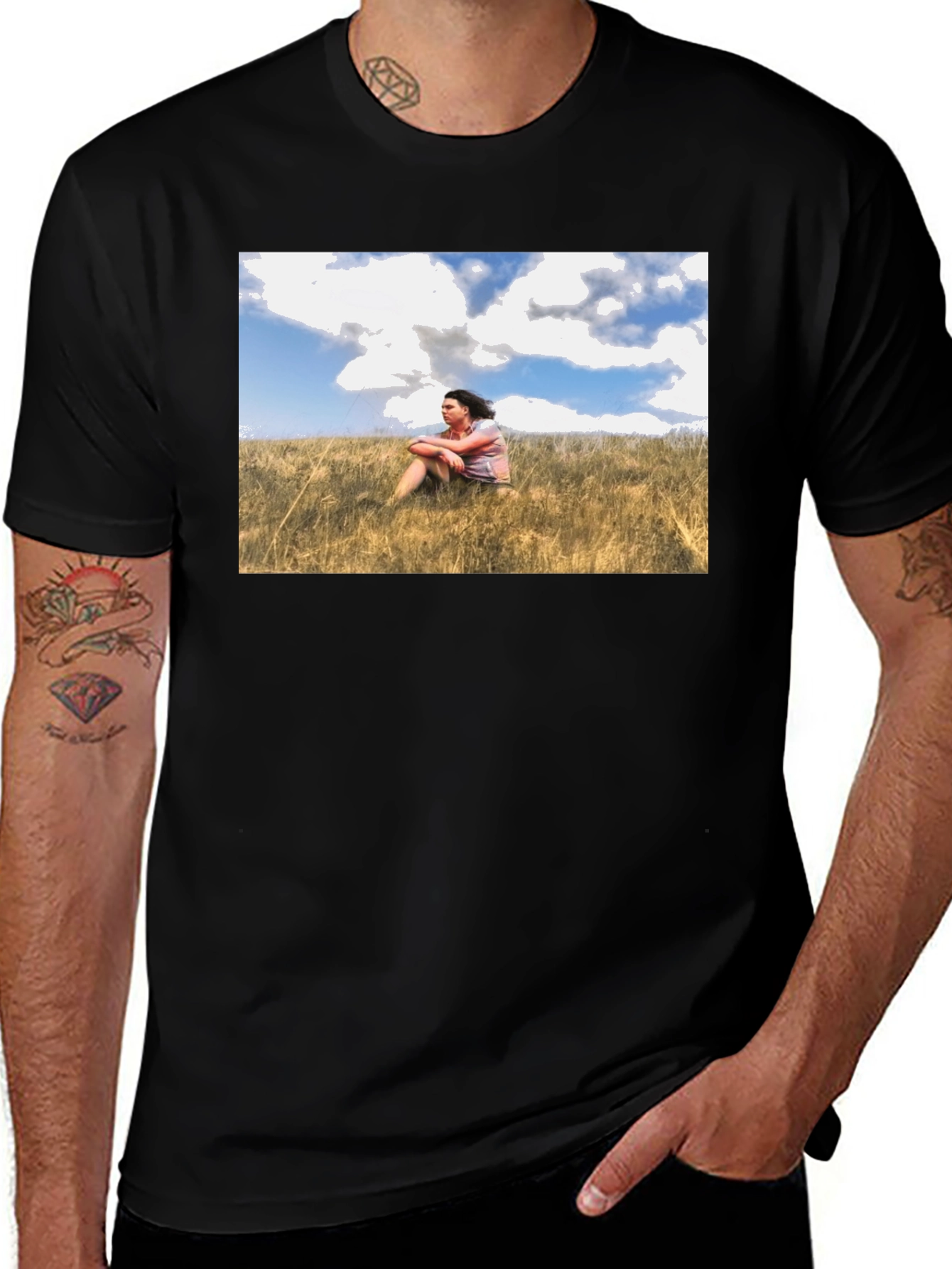 Nature Scene Graphic Black T-Shirt