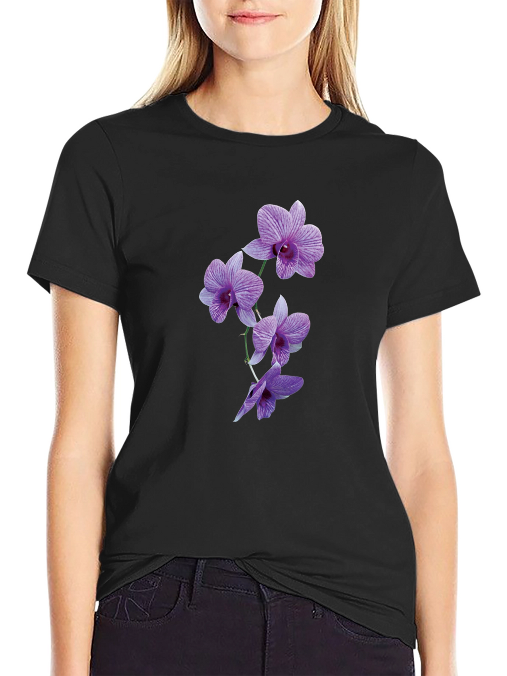 Orchid Flower Black T-Shirt