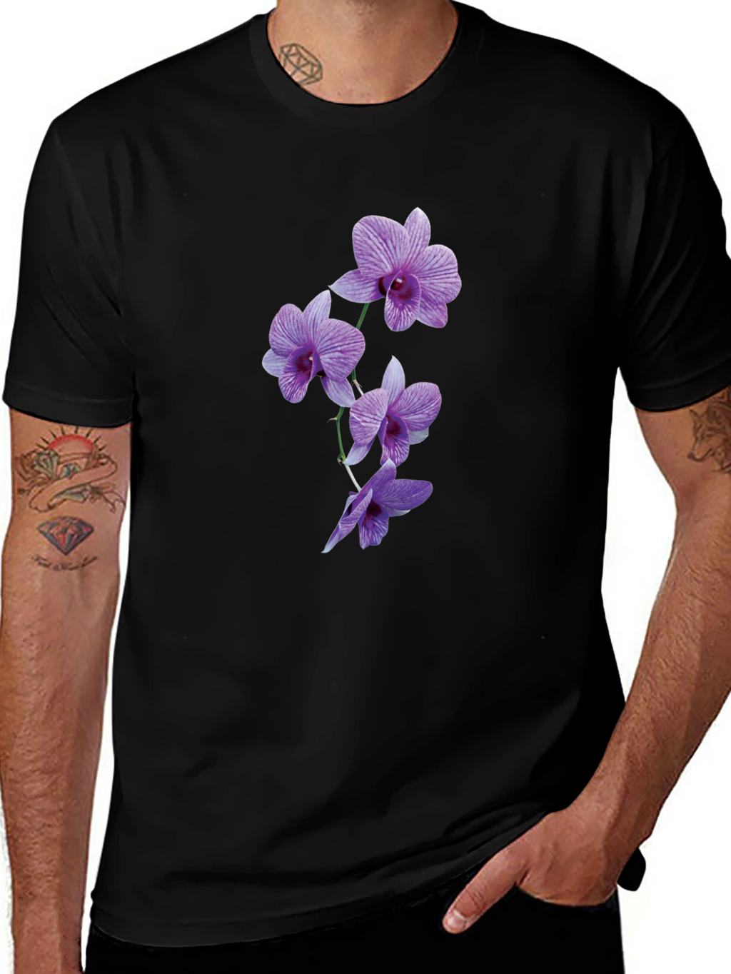Orchid Flower Black T-Shirt