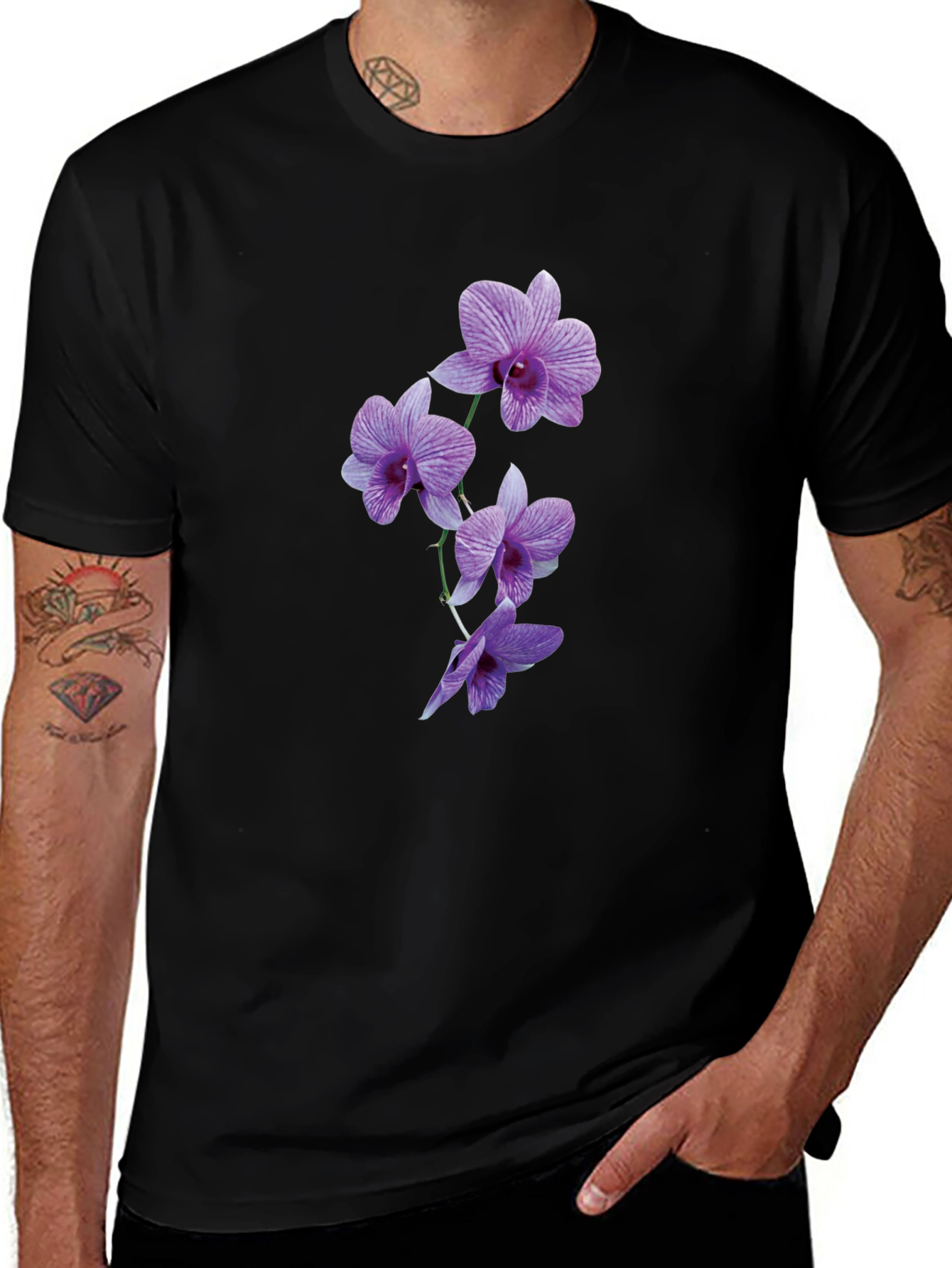 Orchid Flower Black T-Shirt