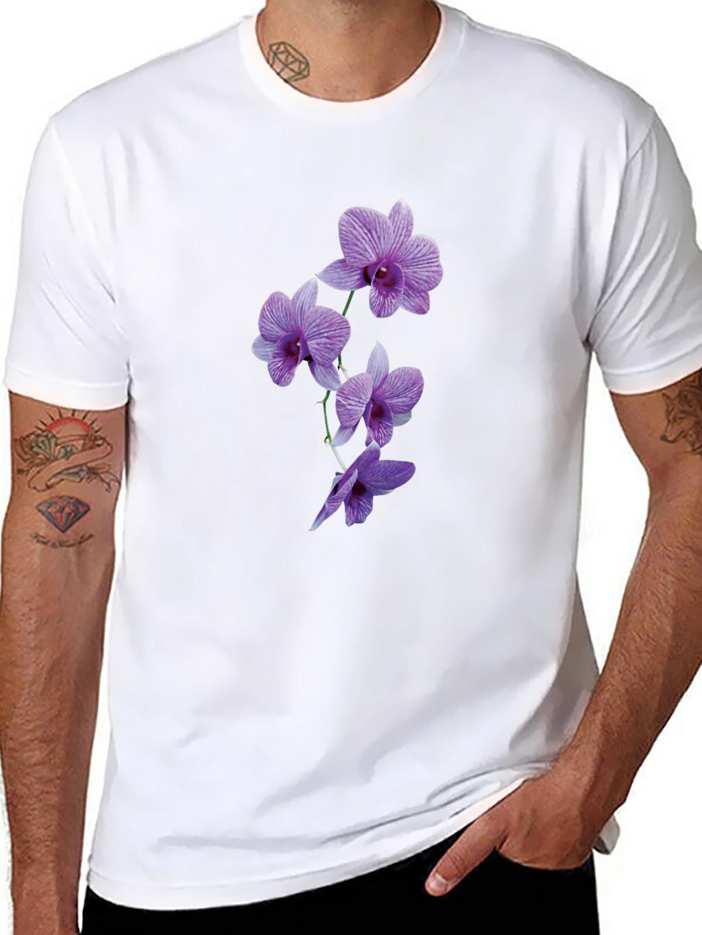 Orchid Flower Black T-Shirt