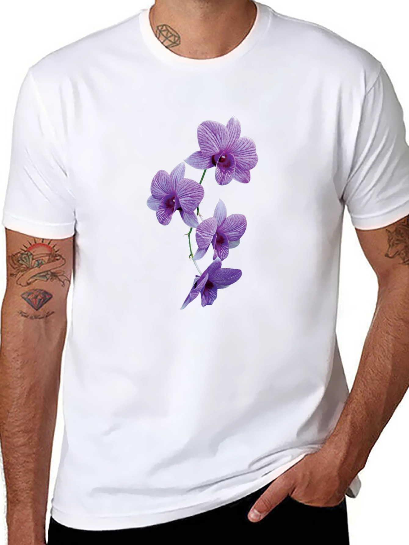 Orchid Flower Black T-Shirt