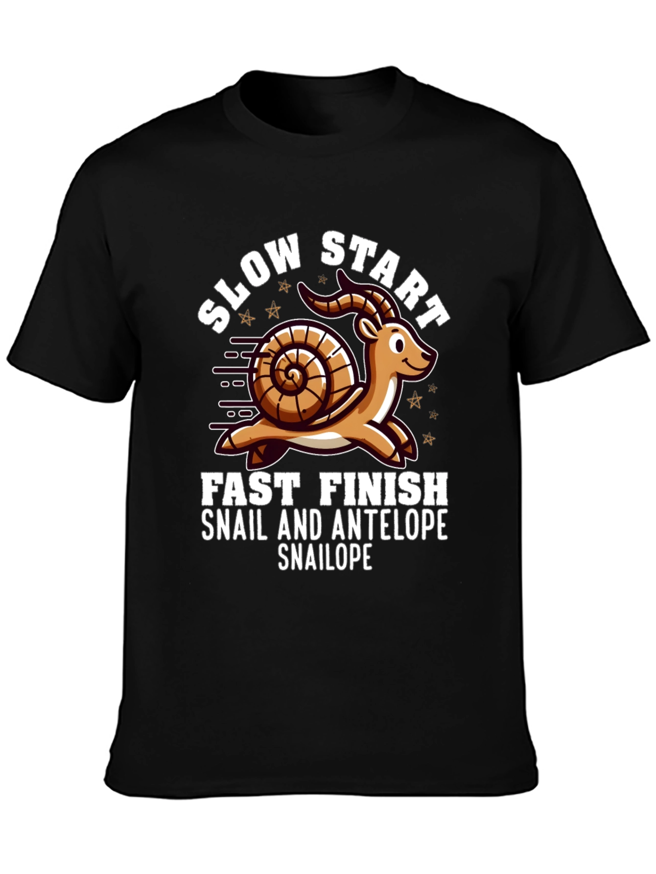 Snail Antelope Snailope Graphic T-Shirt - Slow Start Fast Finish
