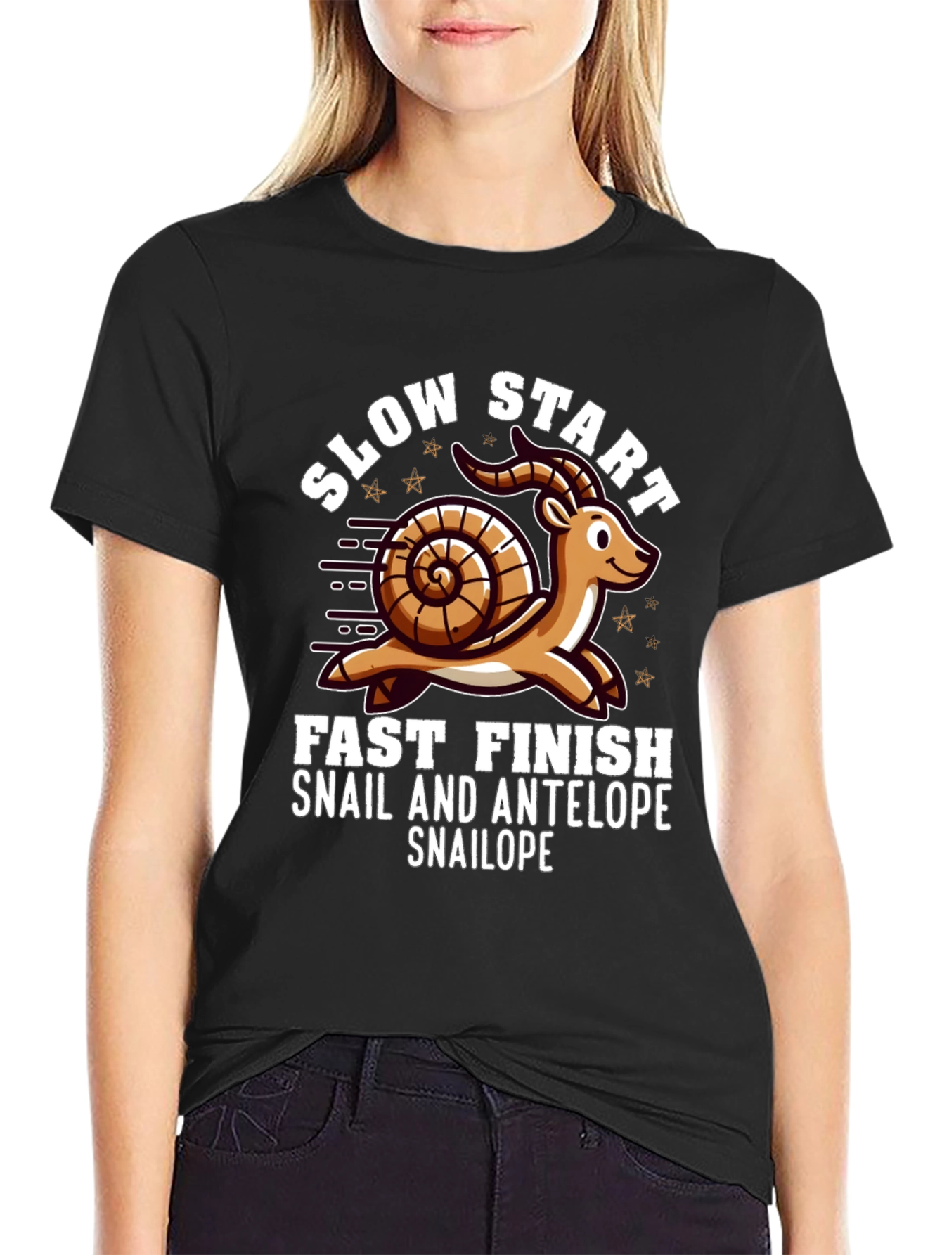 Snail Antelope Snailope Graphic T-Shirt - Slow Start Fast Finish