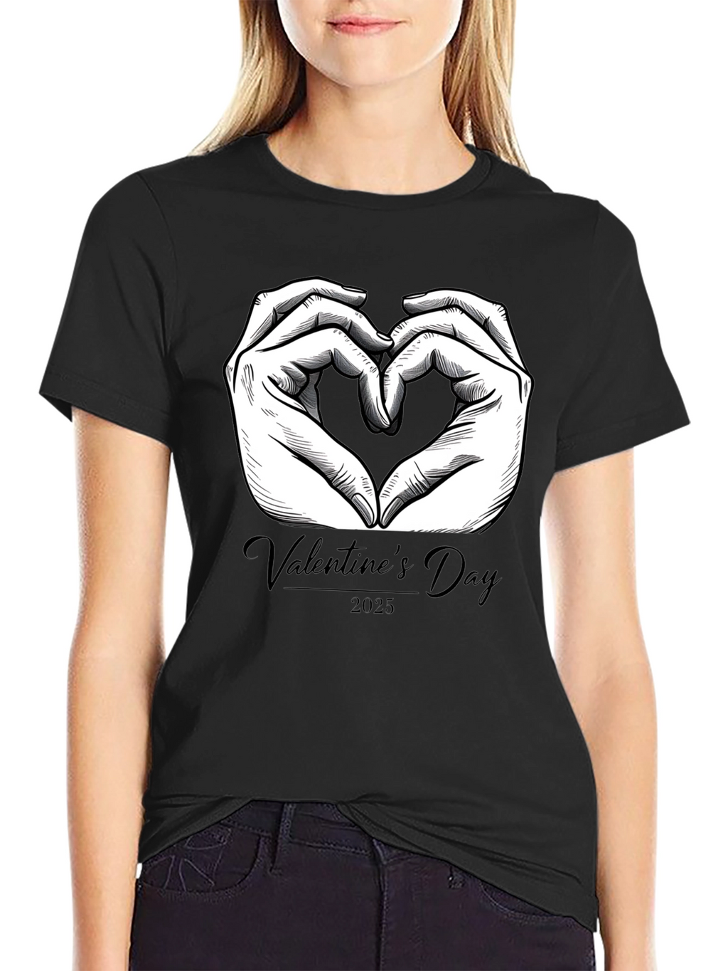 Valentines Day 2025 Heart Hands Graphic Tee
