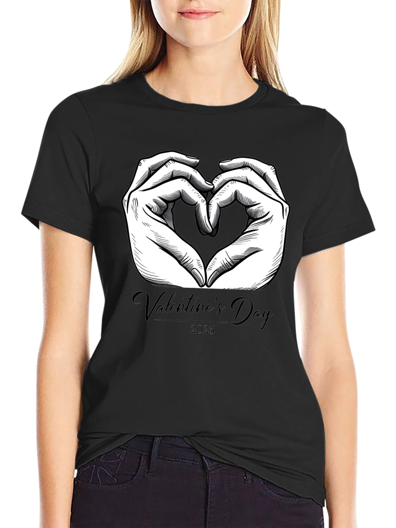 Valentines Day 2025 Heart Hands Graphic Tee