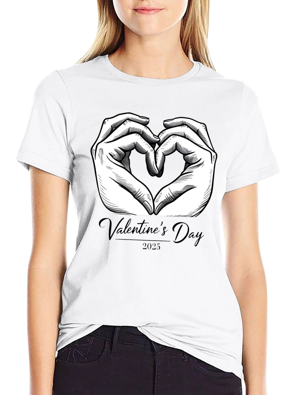 Valentines Day 2025 Heart Hands Graphic Tee
