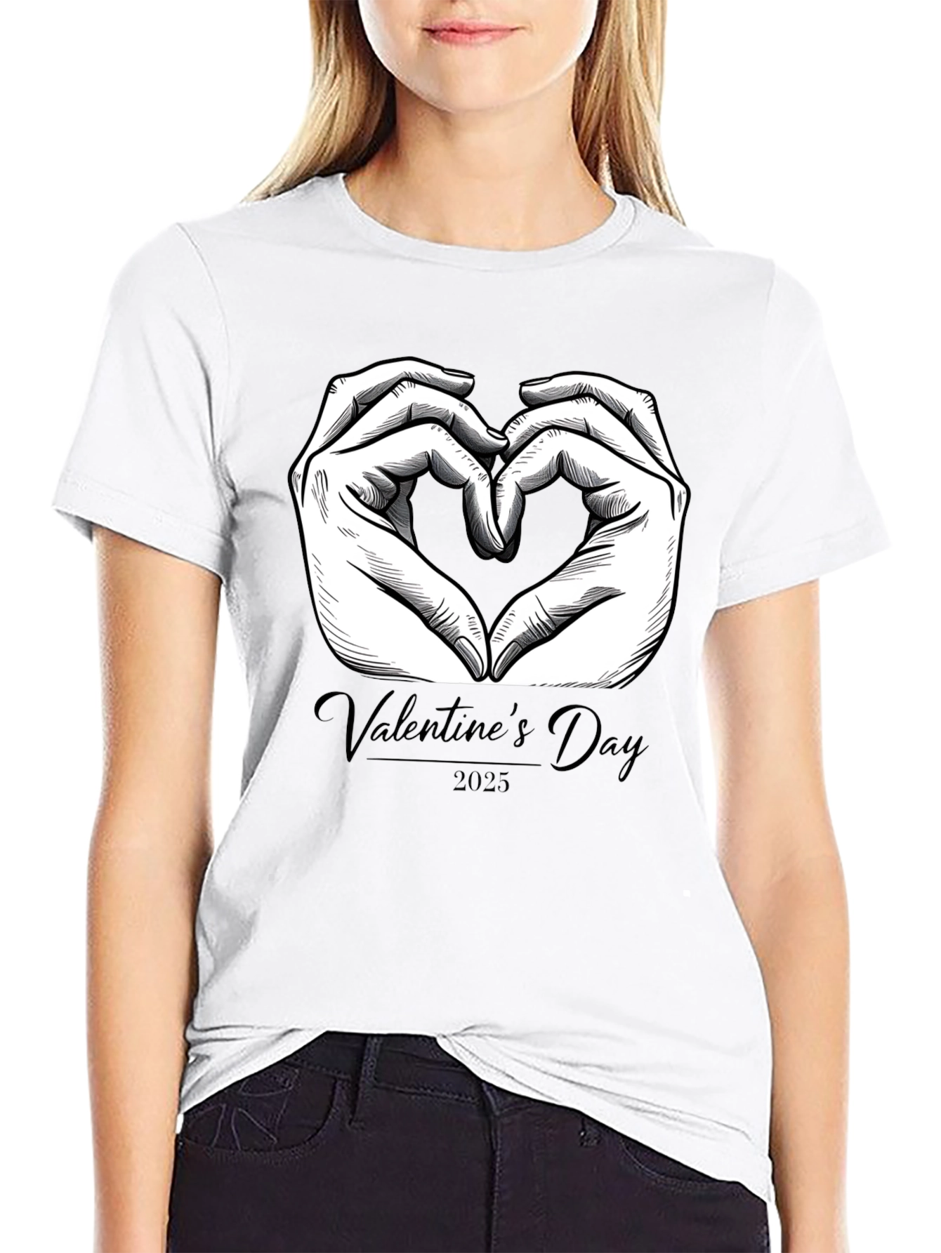 Valentines Day 2025 Heart Hands Graphic Tee