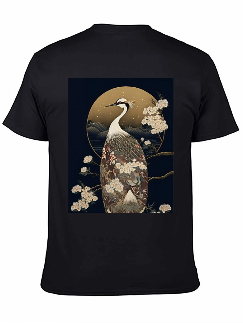 Crane Print Black Tee