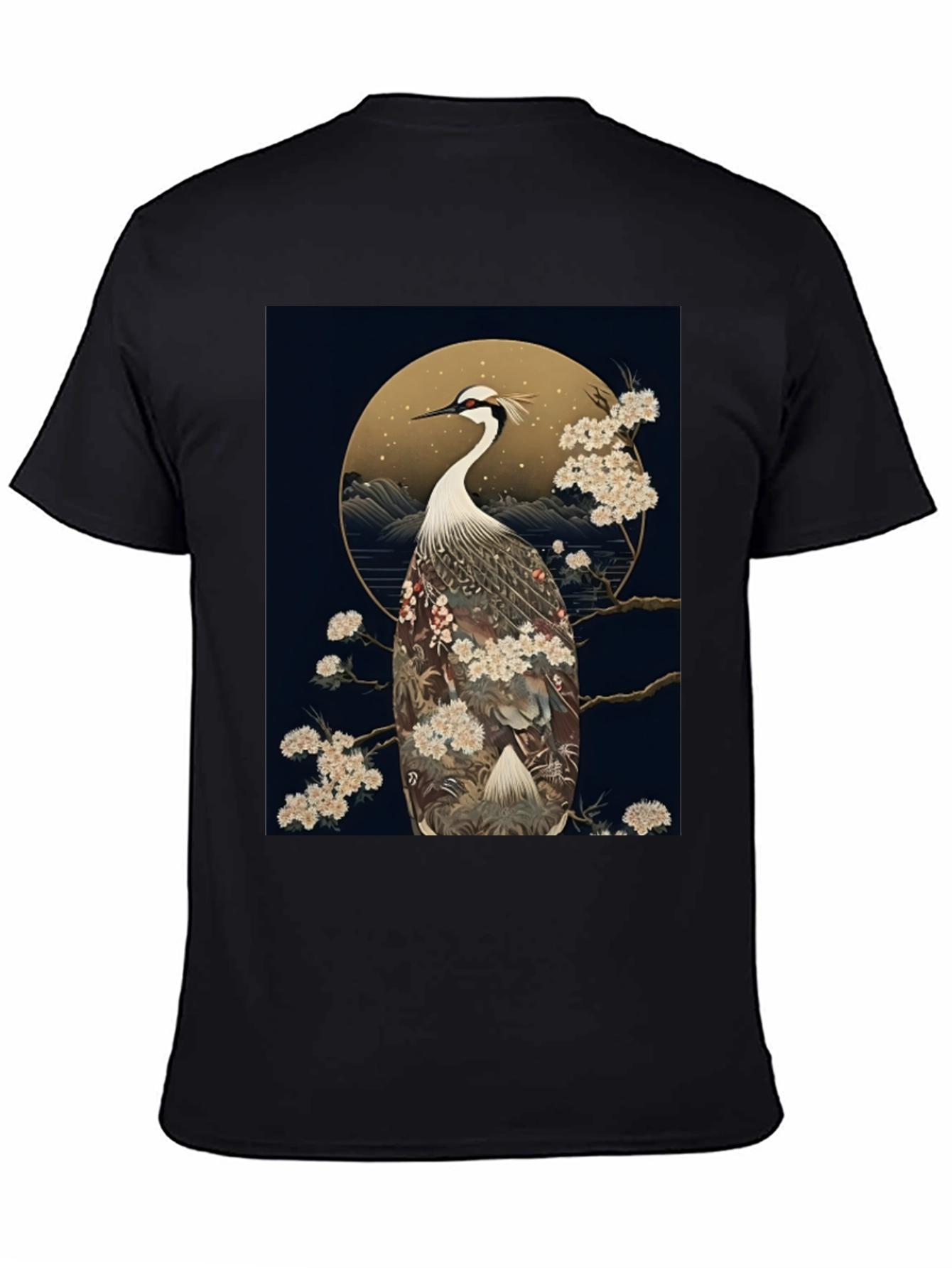 Crane Print Black Tee