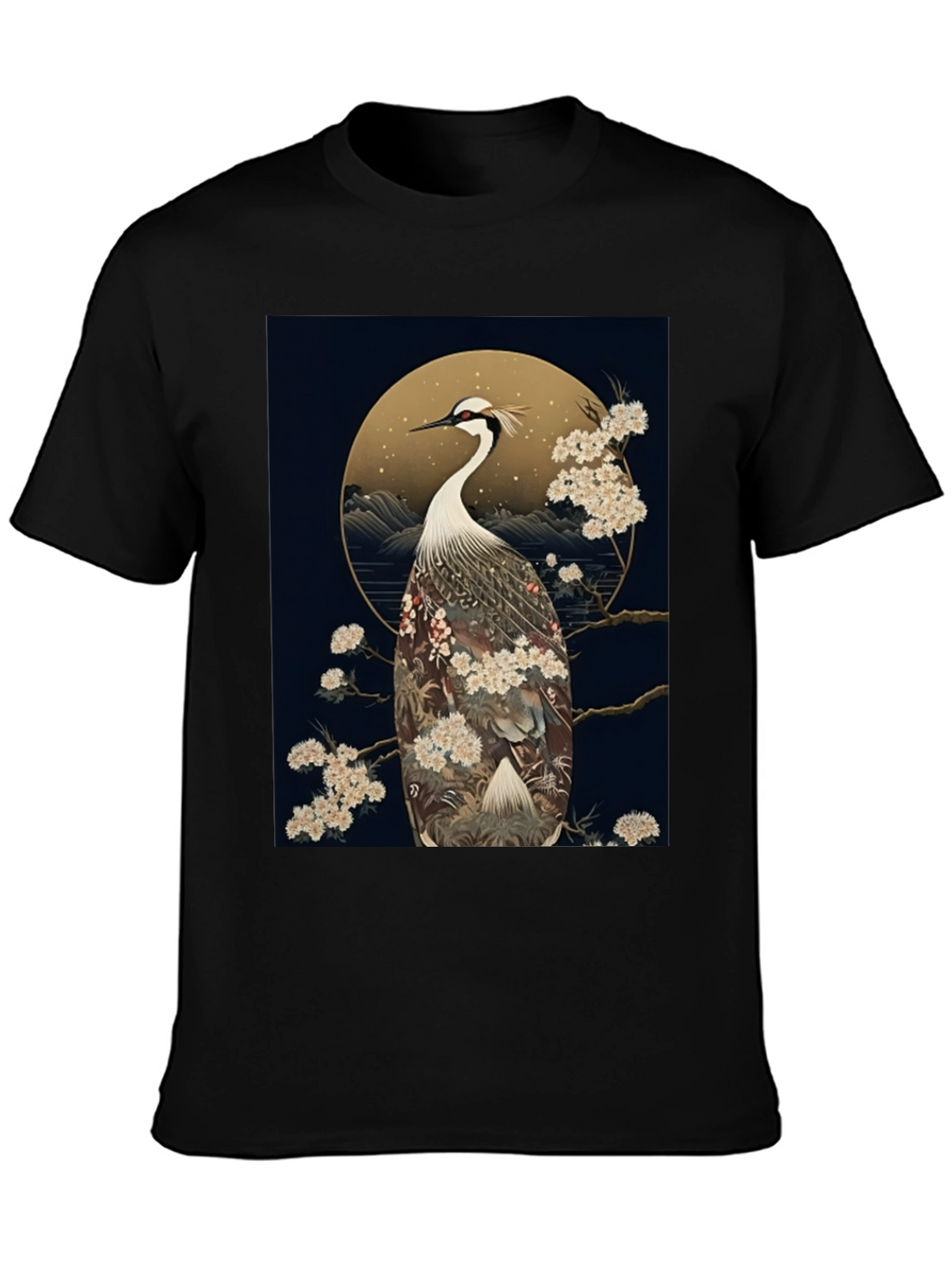 Crane Print Black Tee