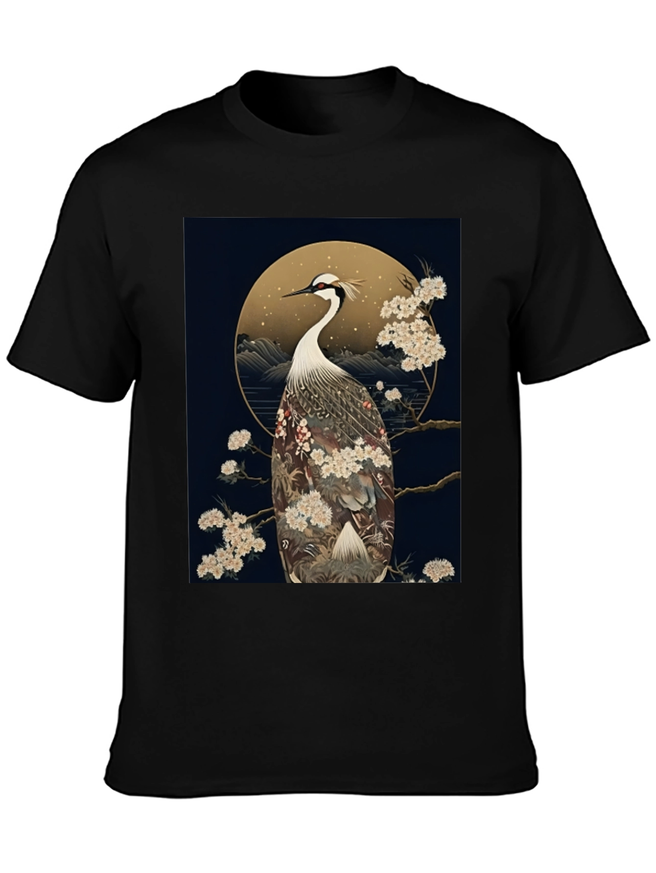 Crane Print Black Tee