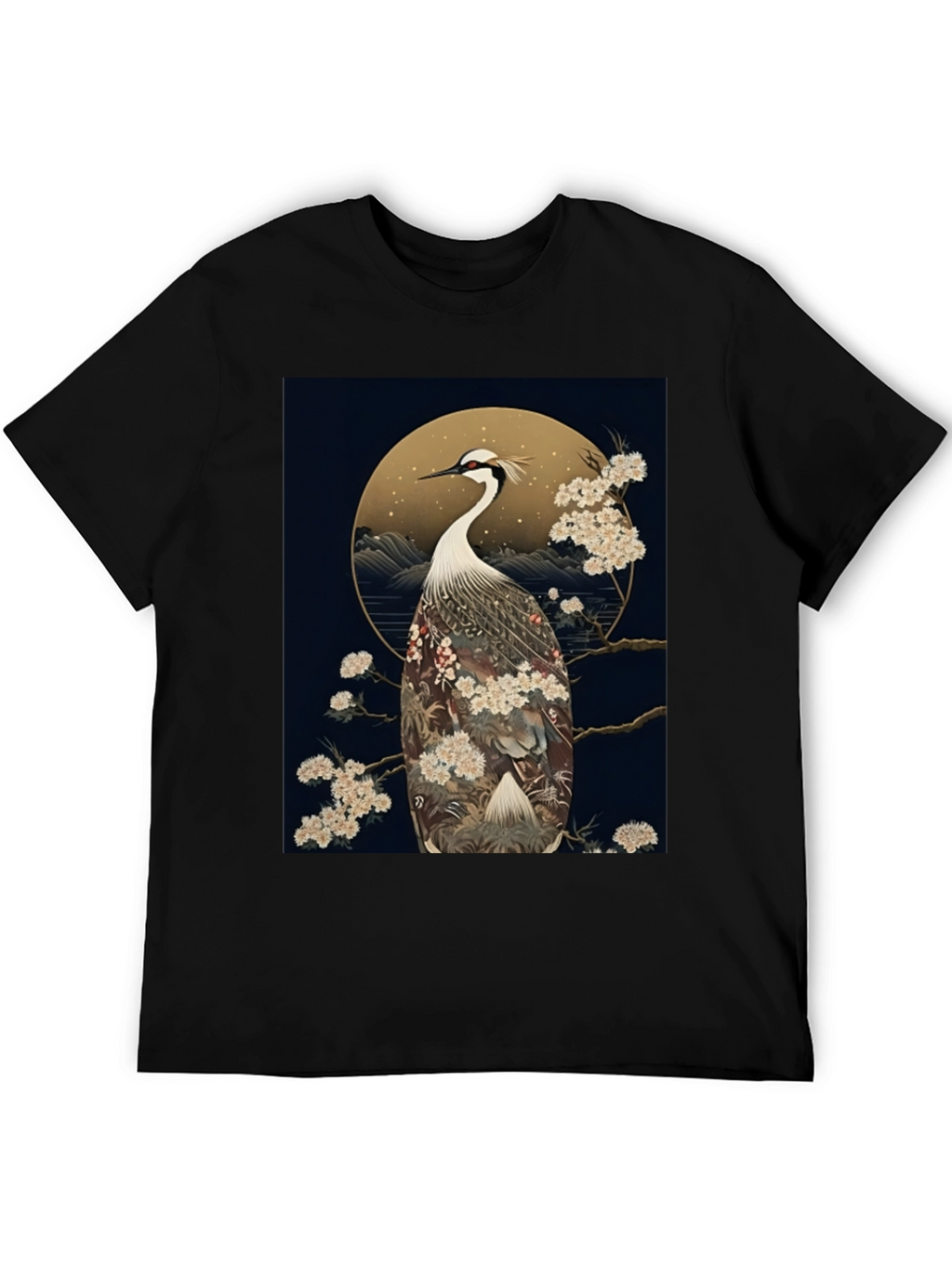 Crane Print Black Tee