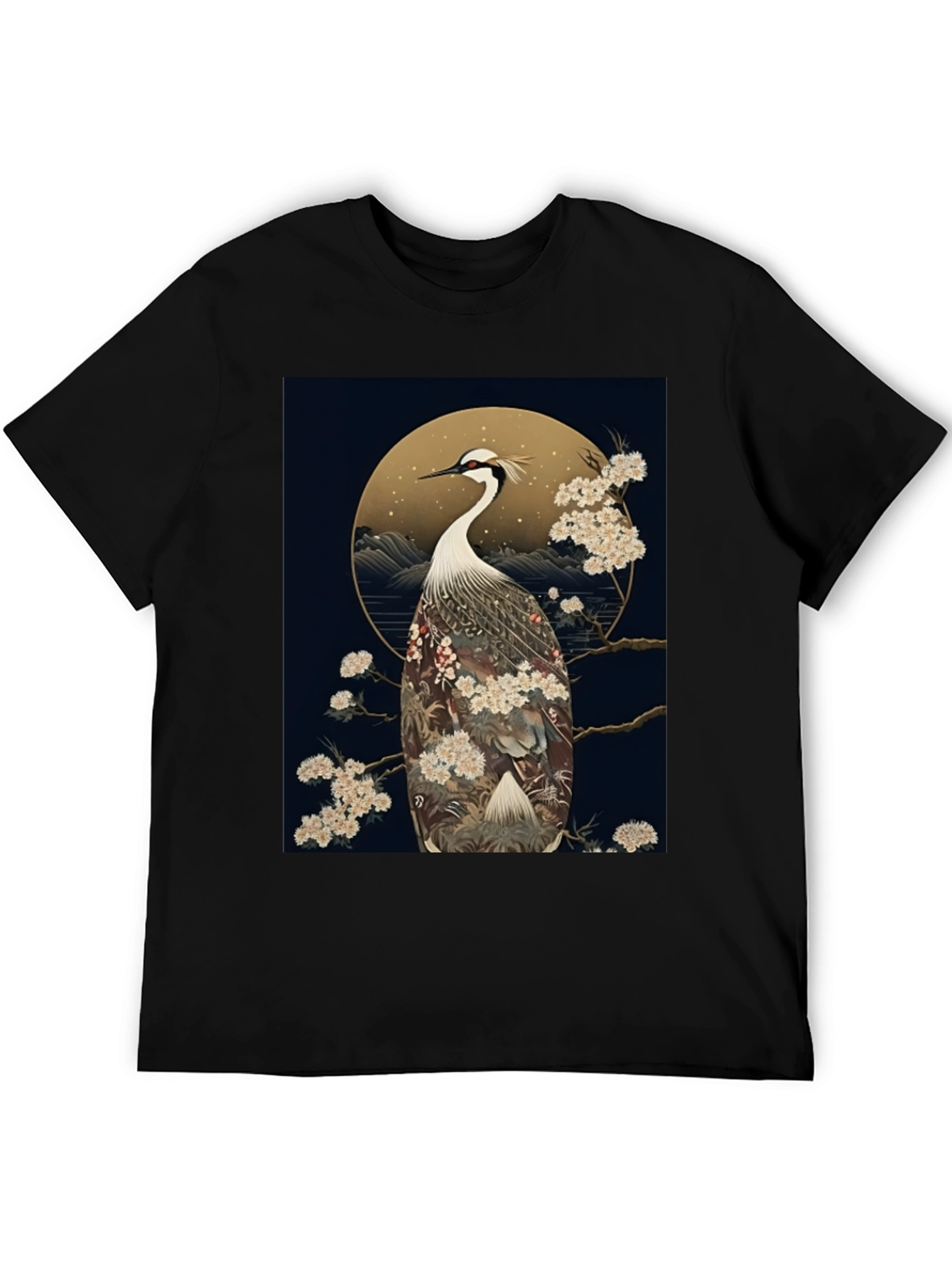 Crane Print Black Tee