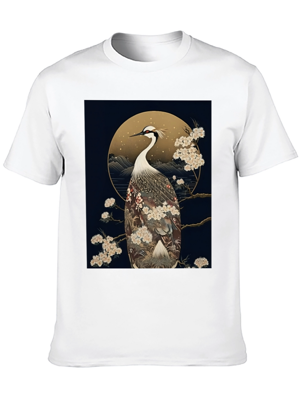Crane Print Black Tee