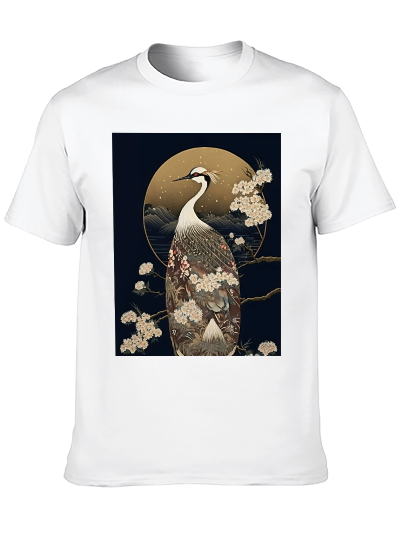Crane Print Black Tee